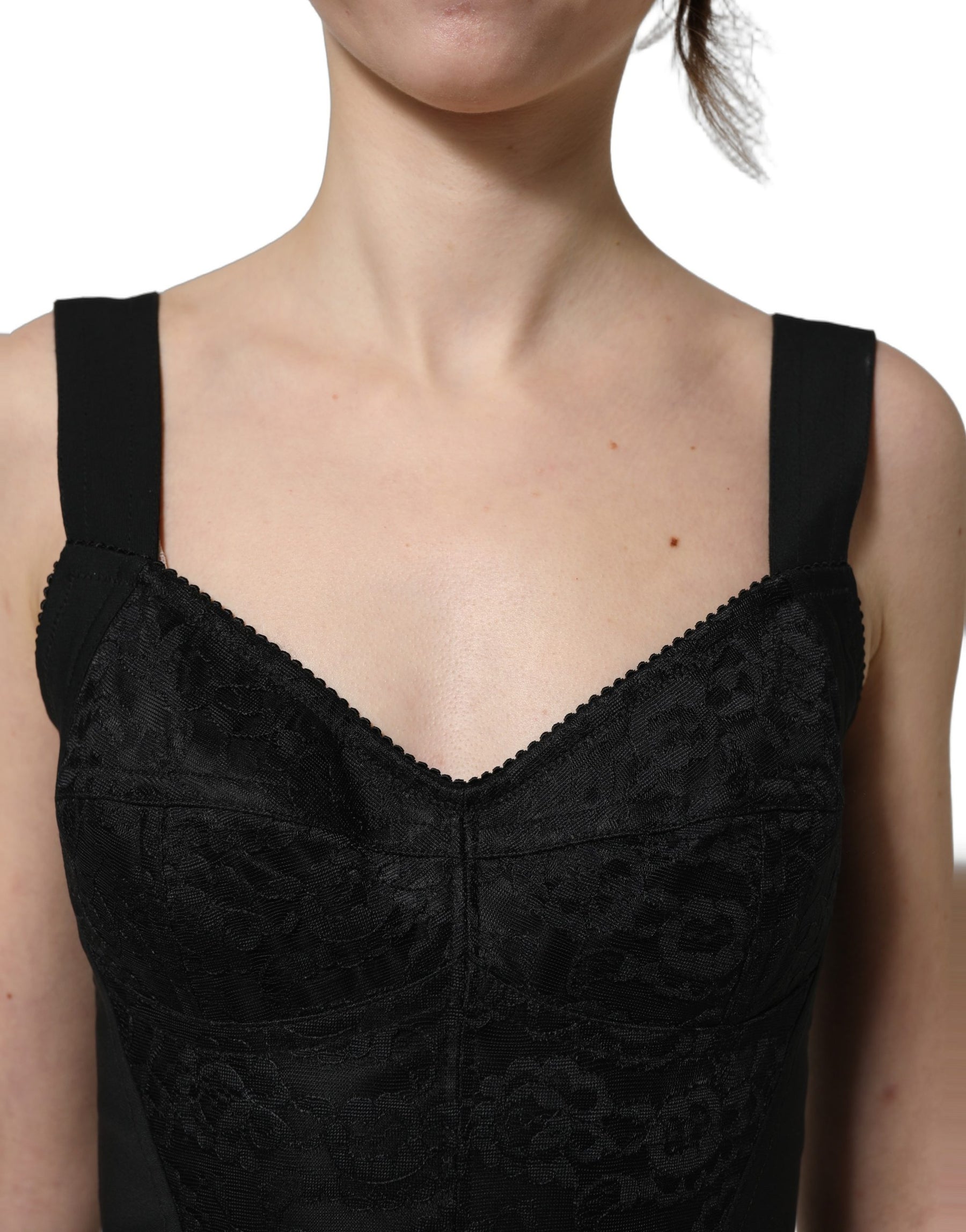 Dolce & Gabbana Black Floral Lace Corset Bodycon Bodysuit | Regal Royce