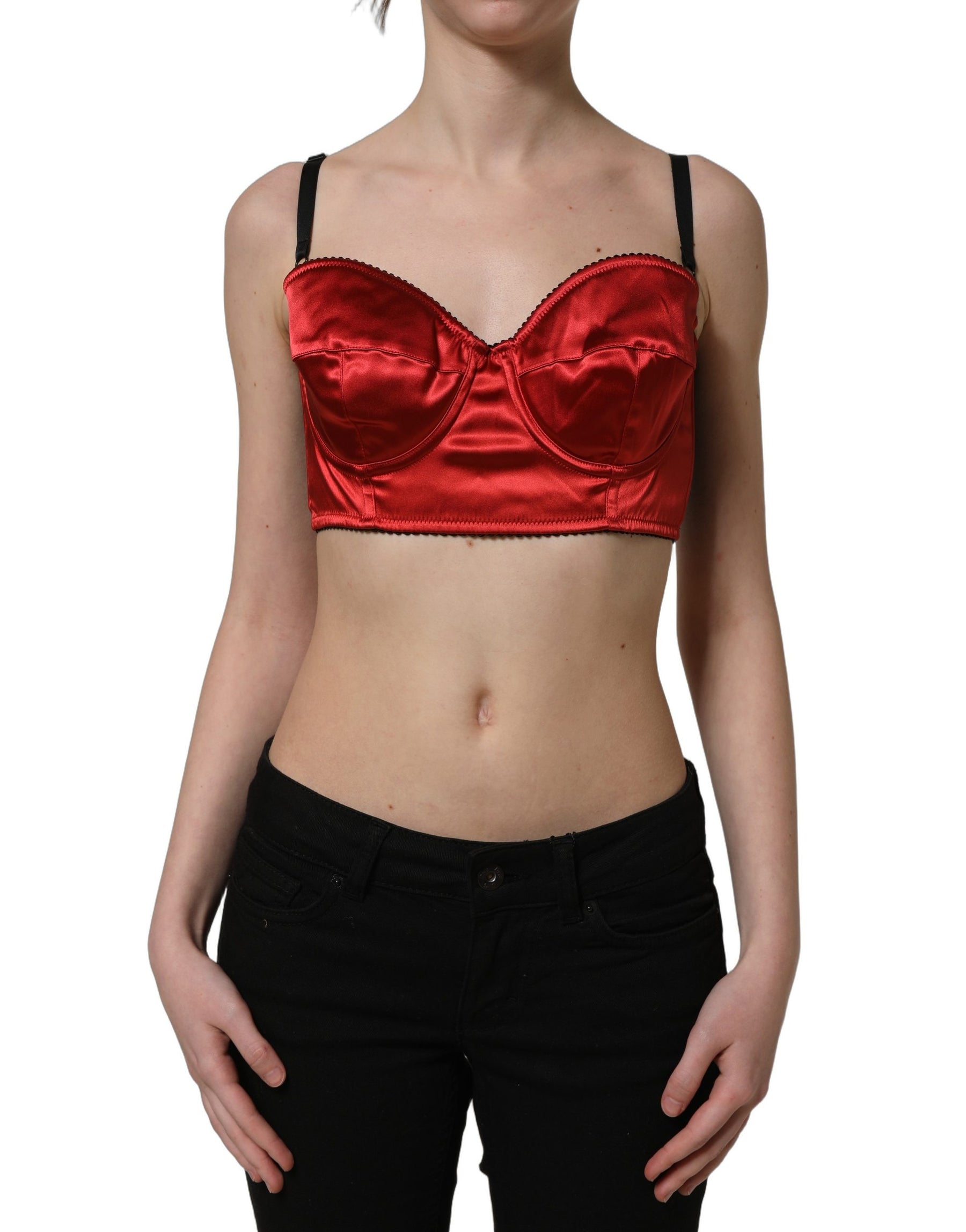 Dolce & Gabbana Red Polyester Satin Bustier Cropped Tank Top | Regal Royce