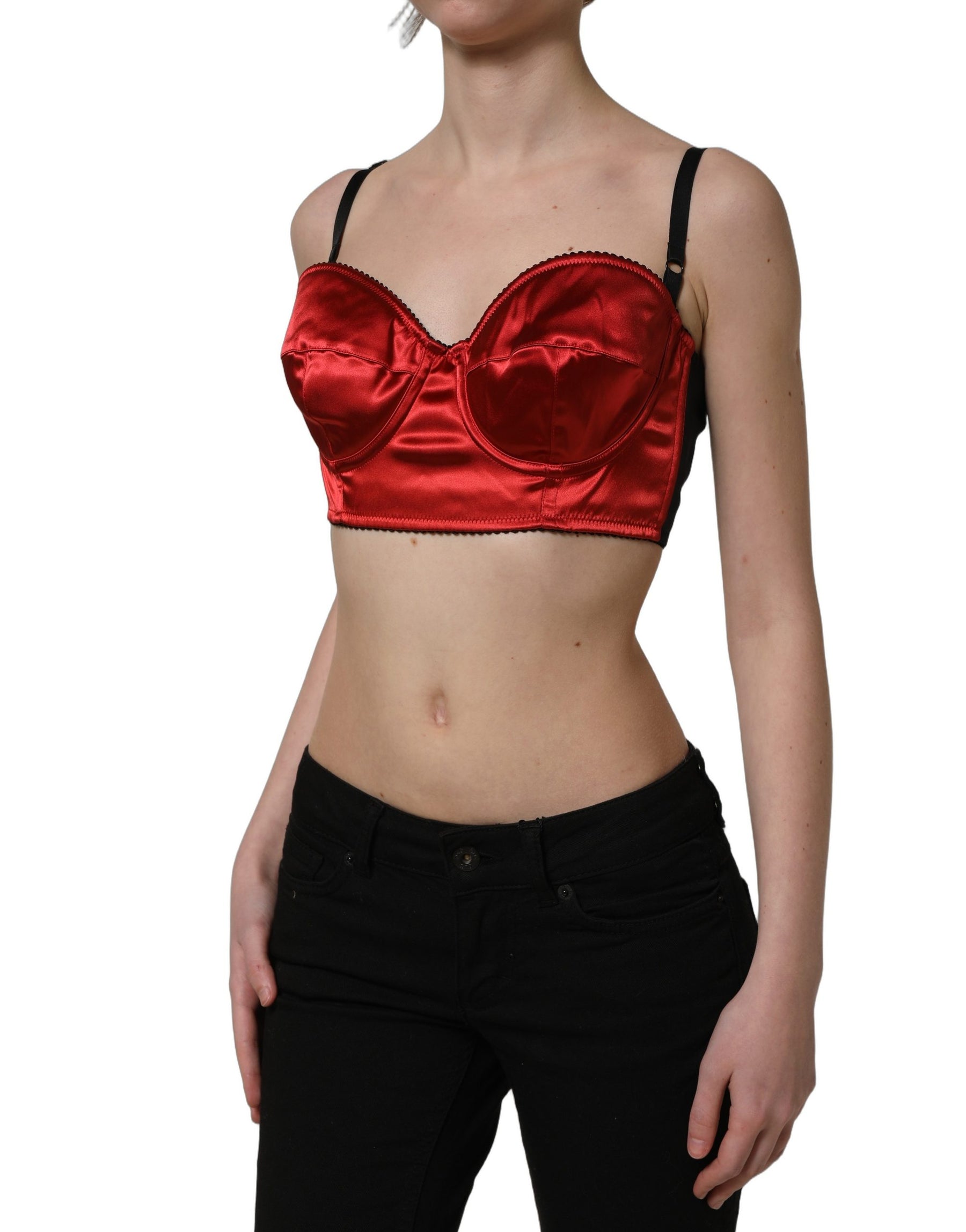Dolce & Gabbana Red Polyester Satin Bustier Cropped Tank Top | Regal Royce