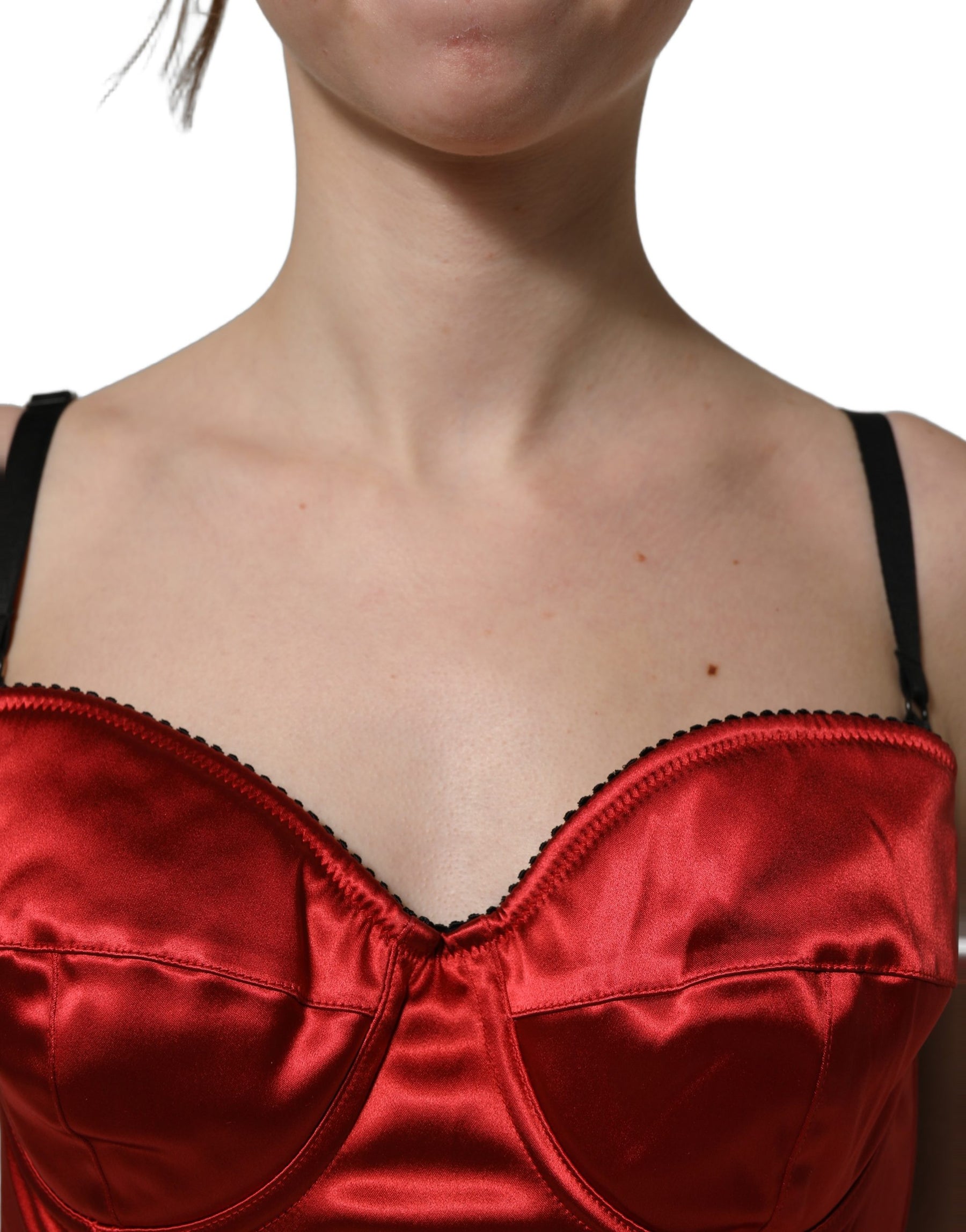 Dolce & Gabbana Red Polyester Satin Bustier Cropped Tank Top | Regal Royce