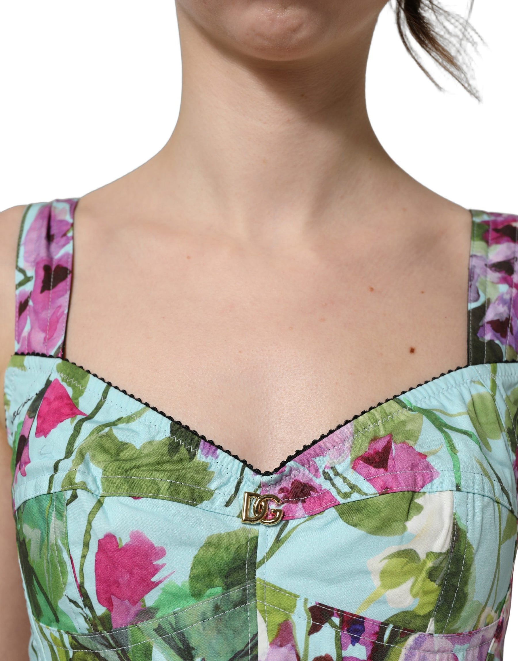 Dolce & Gabbana Multicolor Floral Cropped Bustier Tank Top | Regal Royce