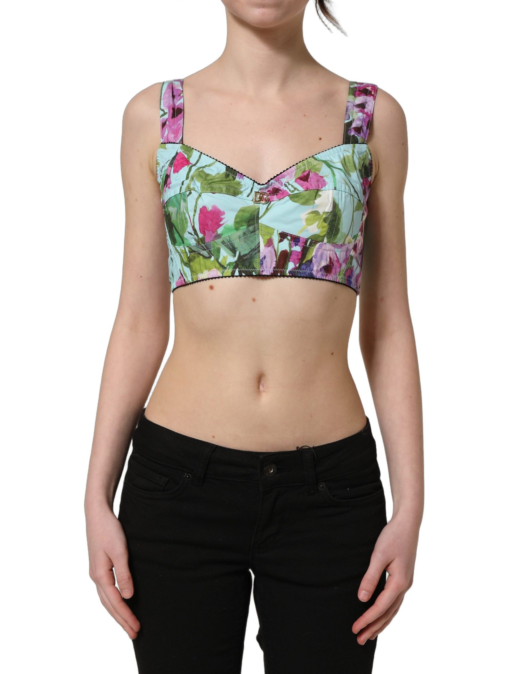 Dolce & Gabbana Multicolor Floral Cropped Bustier Tank Top | Regal Royce