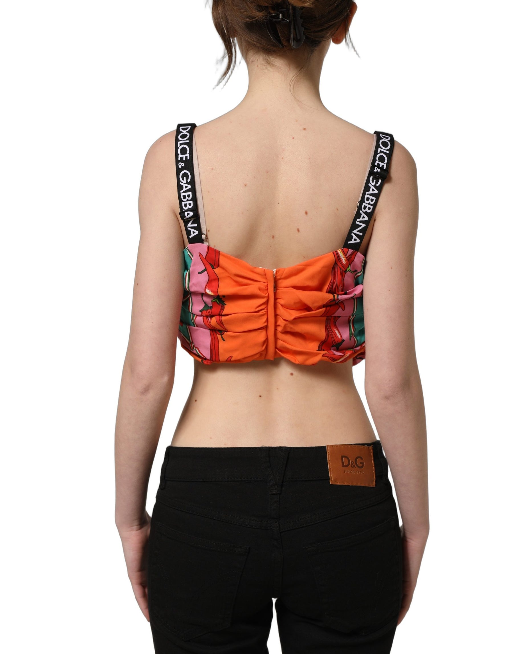 Dolce & Gabbana Multicolor Silk Vegetable Print Cropped Top | Regal Royce