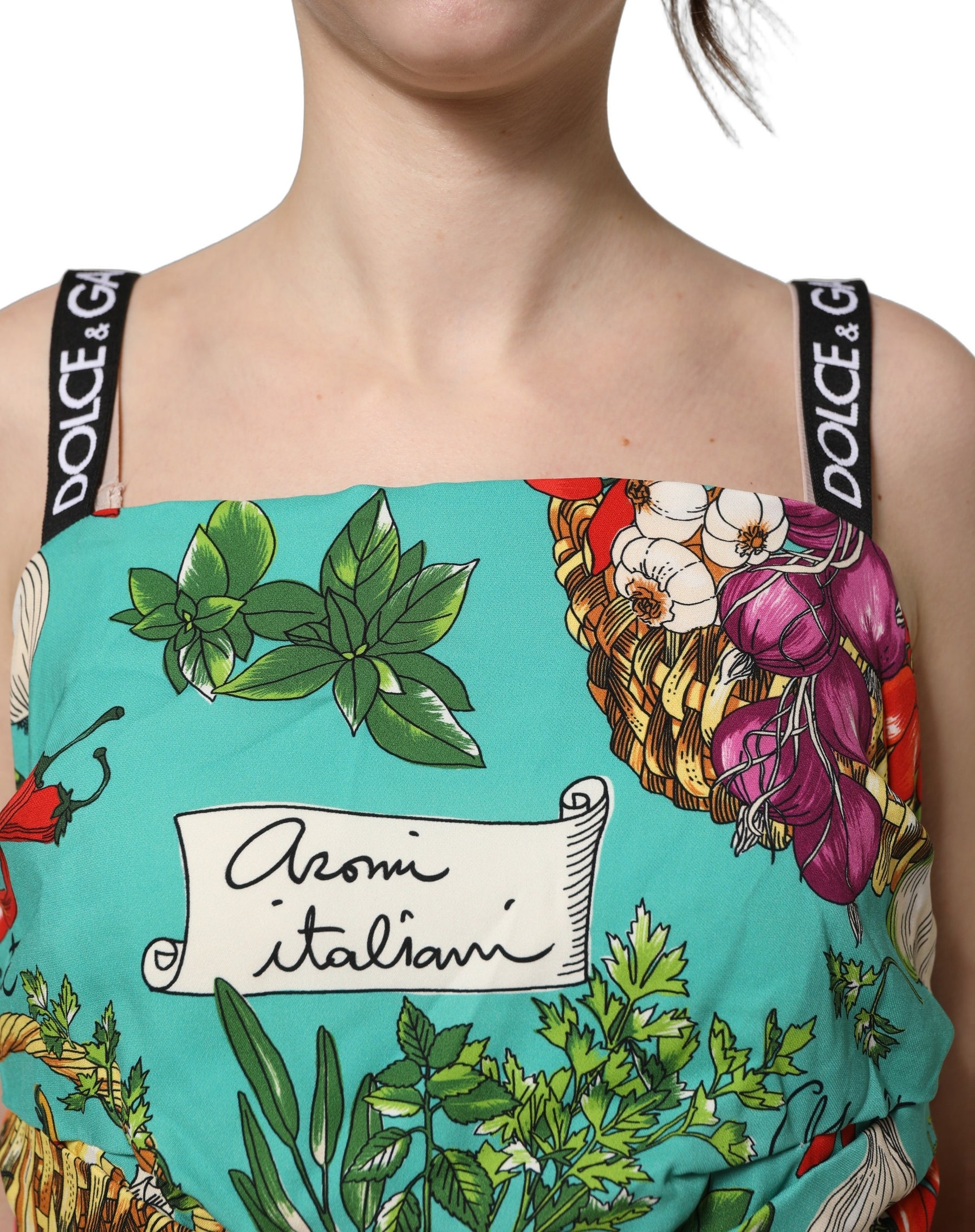 Dolce & Gabbana Multicolor Silk Vegetable Print Cropped Top | Regal Royce