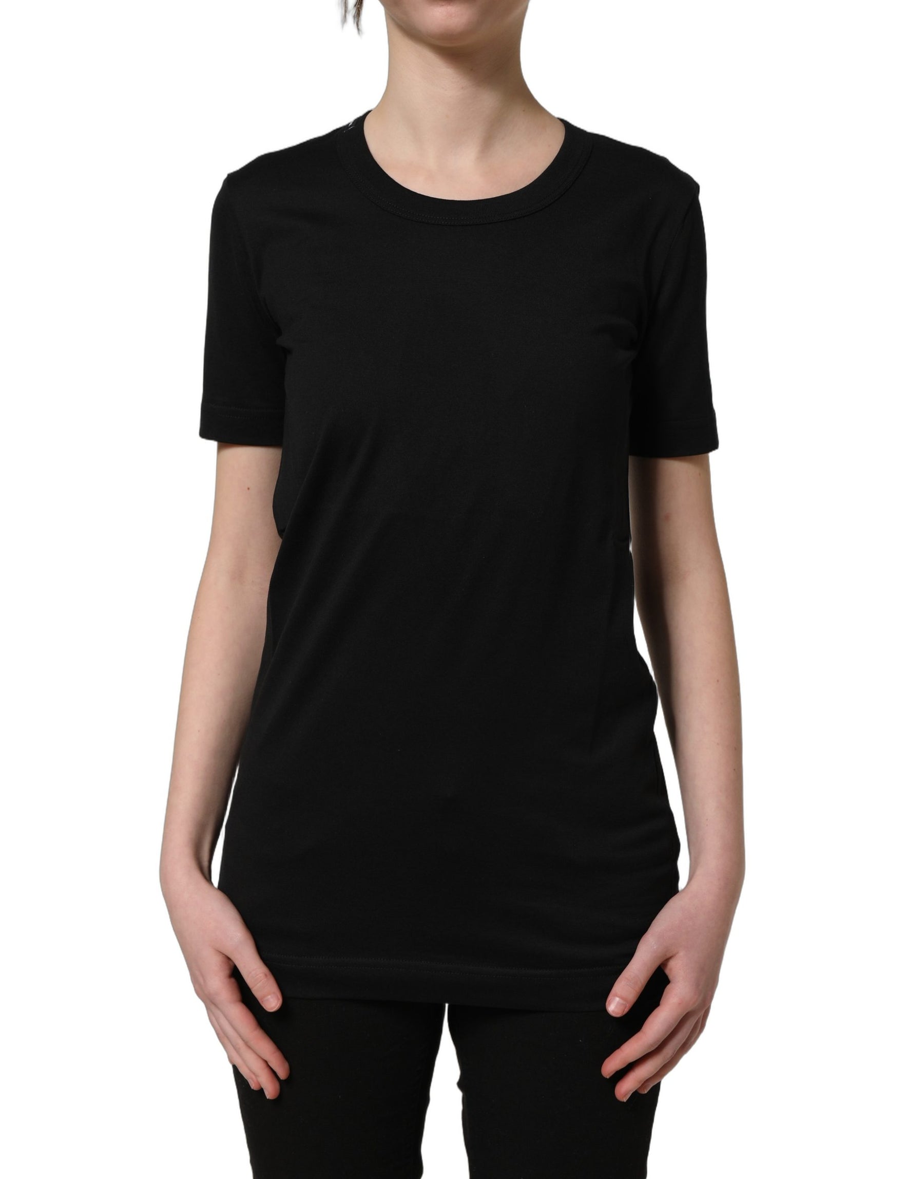 Dolce & Gabbana Black Cotton Short Sleeves Crew Neck T-shirt | Regal Royce