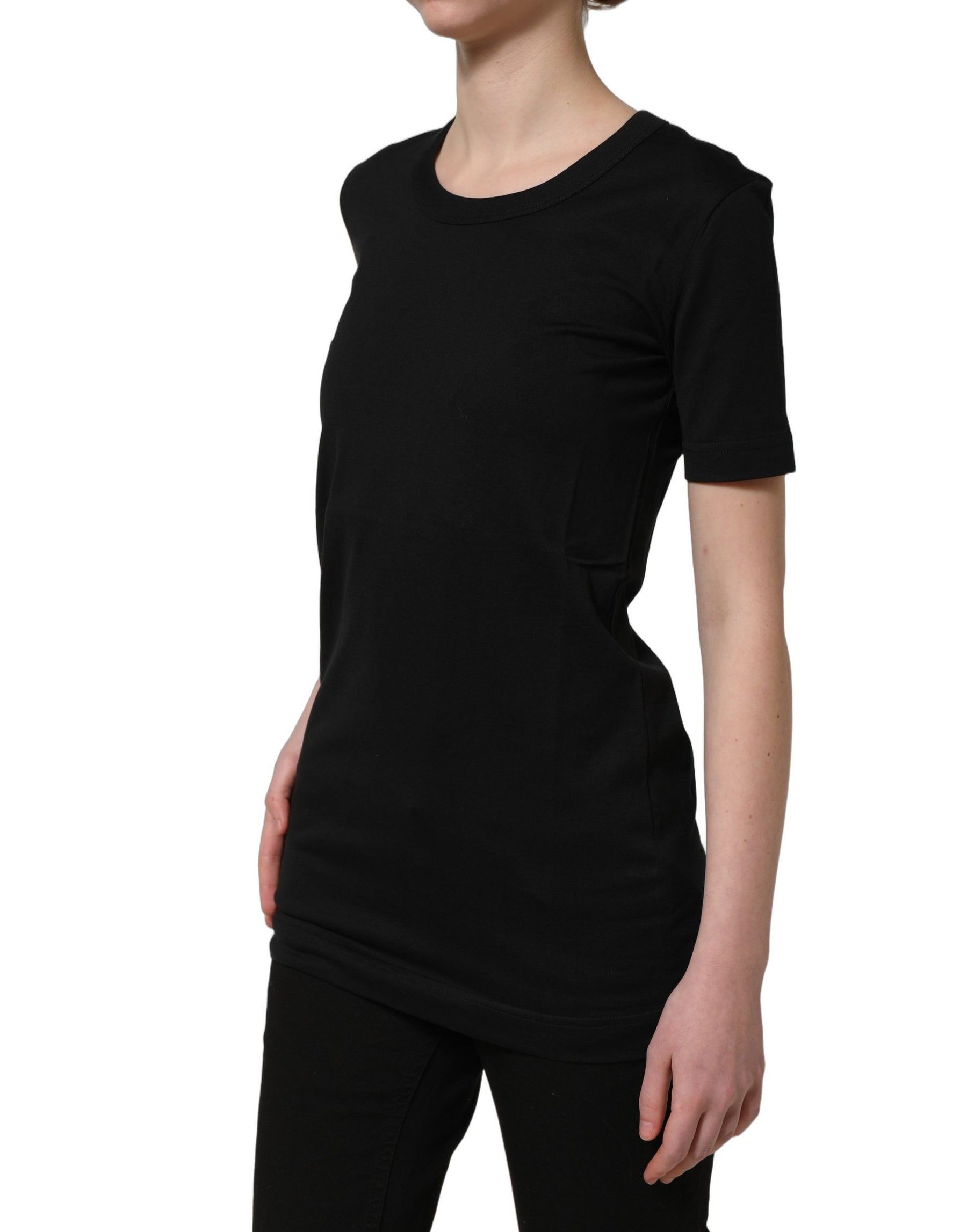 Dolce & Gabbana Black Cotton Short Sleeves Crew Neck T-shirt | Regal Royce
