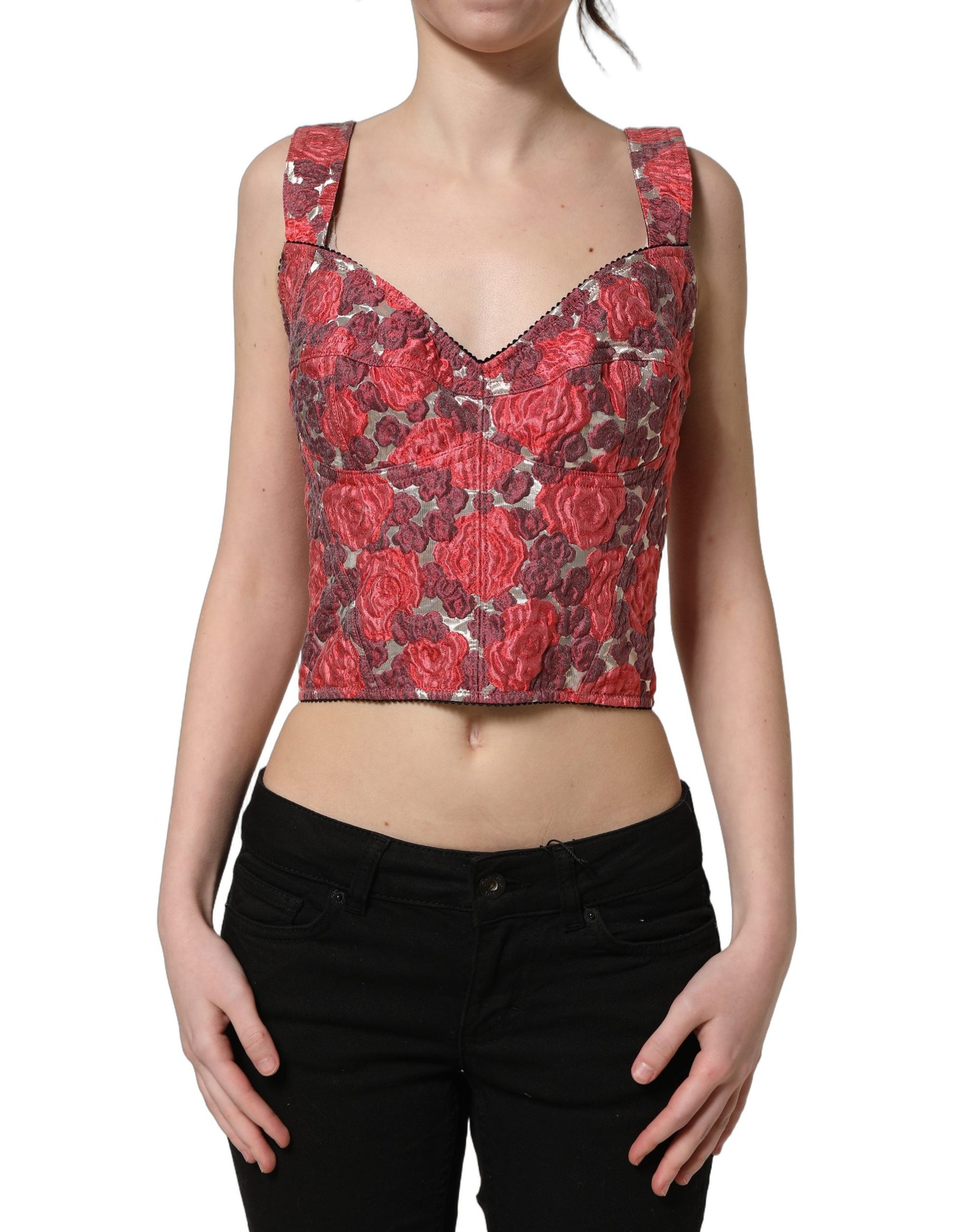 Dolce & Gabbana Multicolor Floral Cropped Bustier Tank Top | Regal Royce