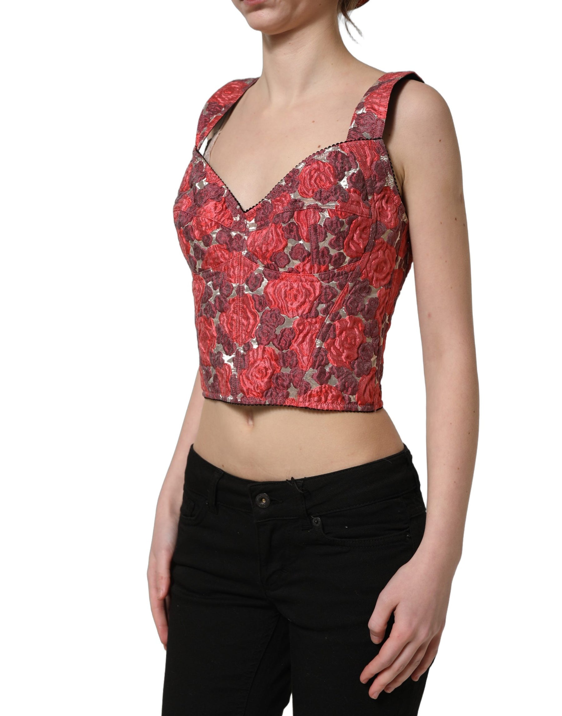Dolce & Gabbana Multicolor Floral Cropped Bustier Tank Top | Regal Royce