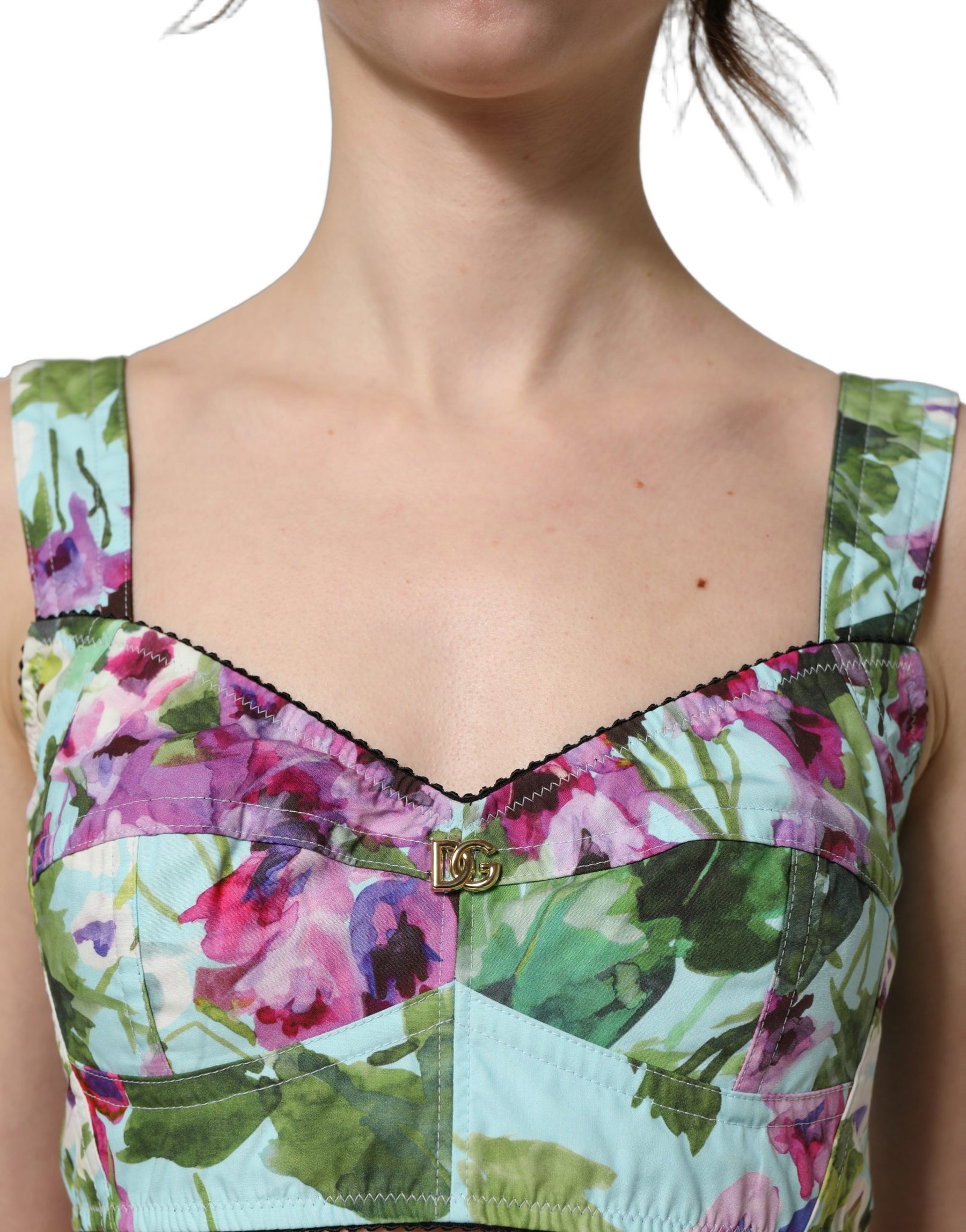 Dolce & Gabbana Multicolor Floral Cropped Bustier Tank Top | Regal Royce