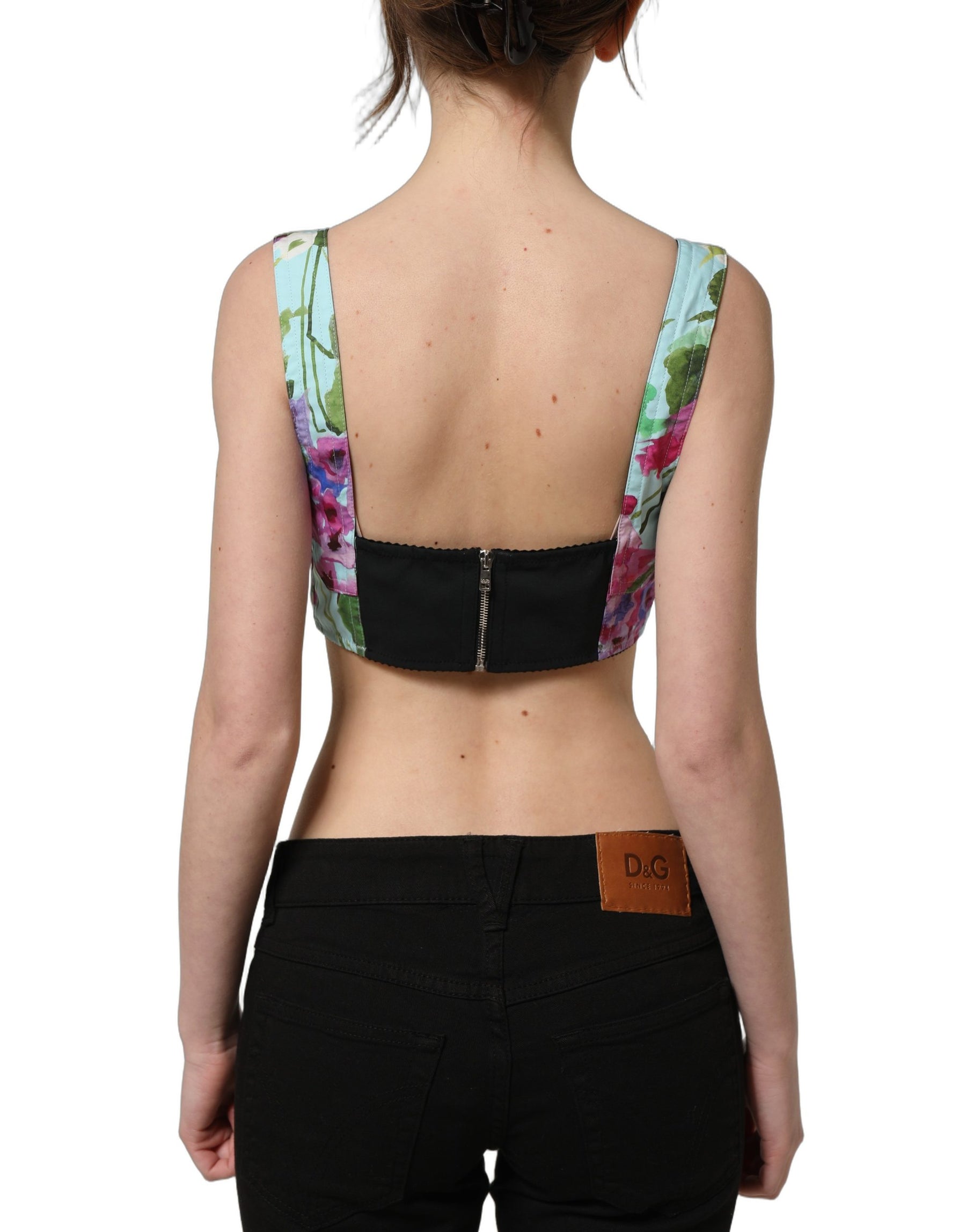 Dolce & Gabbana Multicolor Floral Cropped Bustier Tank Top | Regal Royce