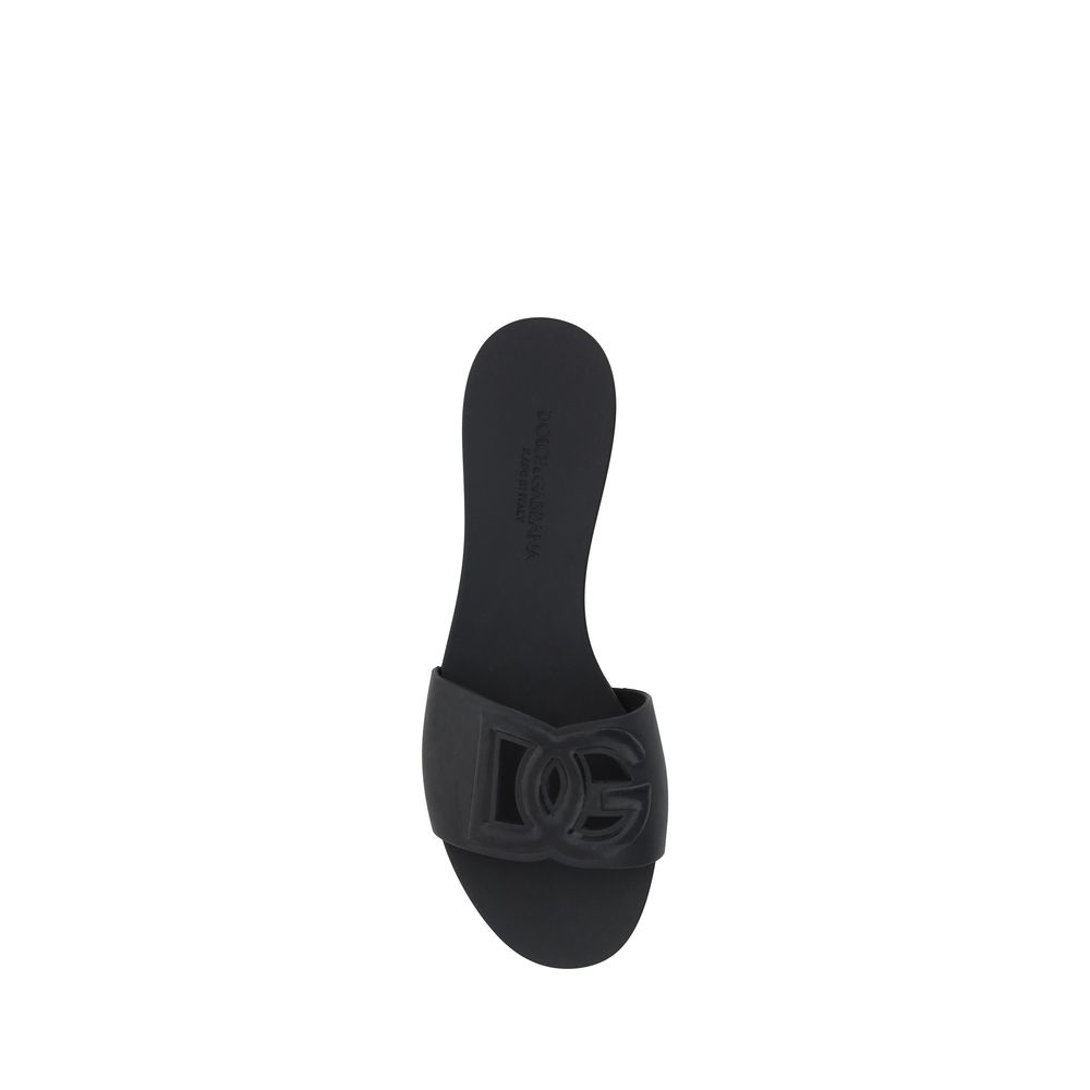 Dolce & Gabbana Black Rubber Flat Sandals | Regal Royce