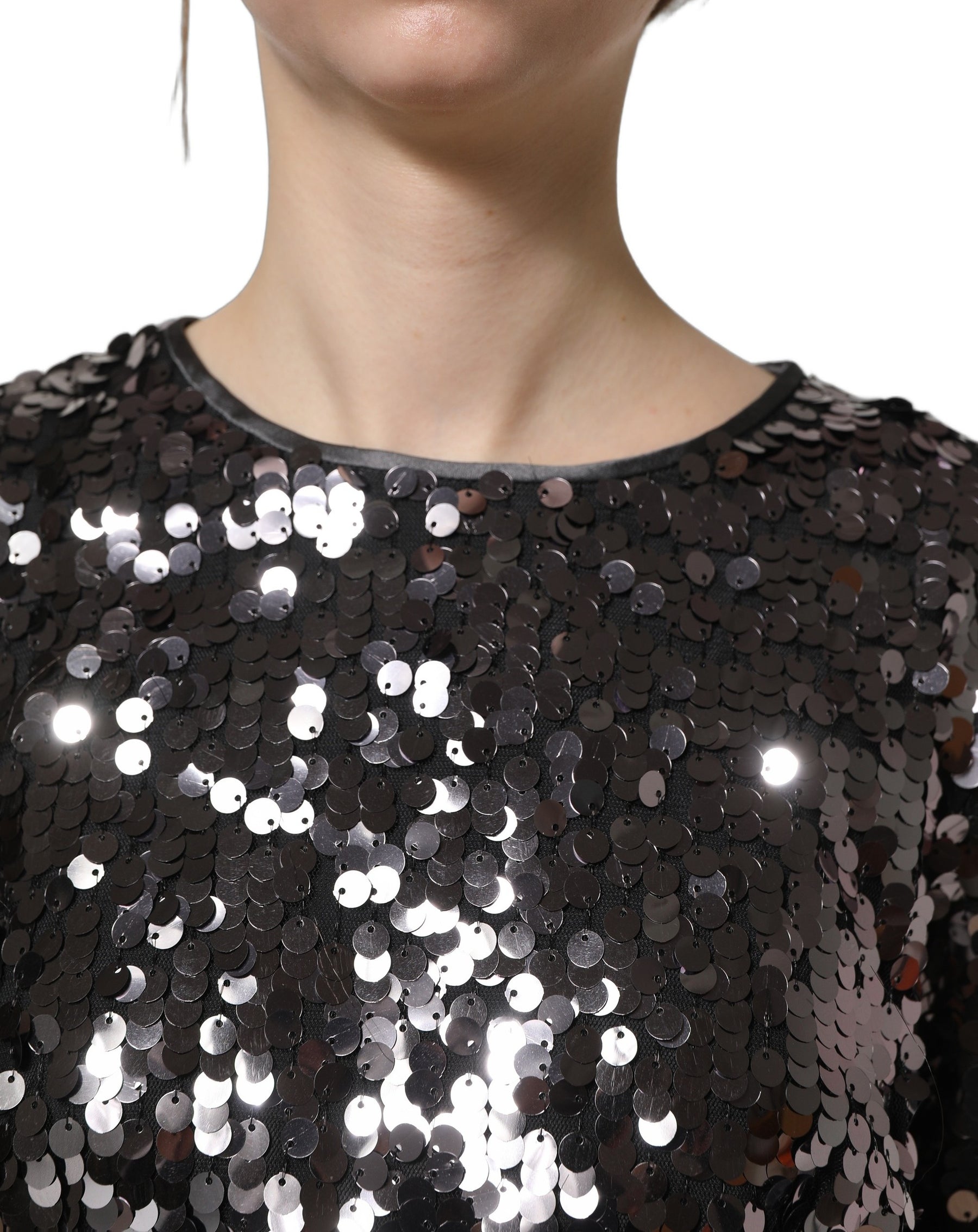 Dolce & Gabbana Black Sequined Long Sleeves Crop Blouse Top | Regal Royce