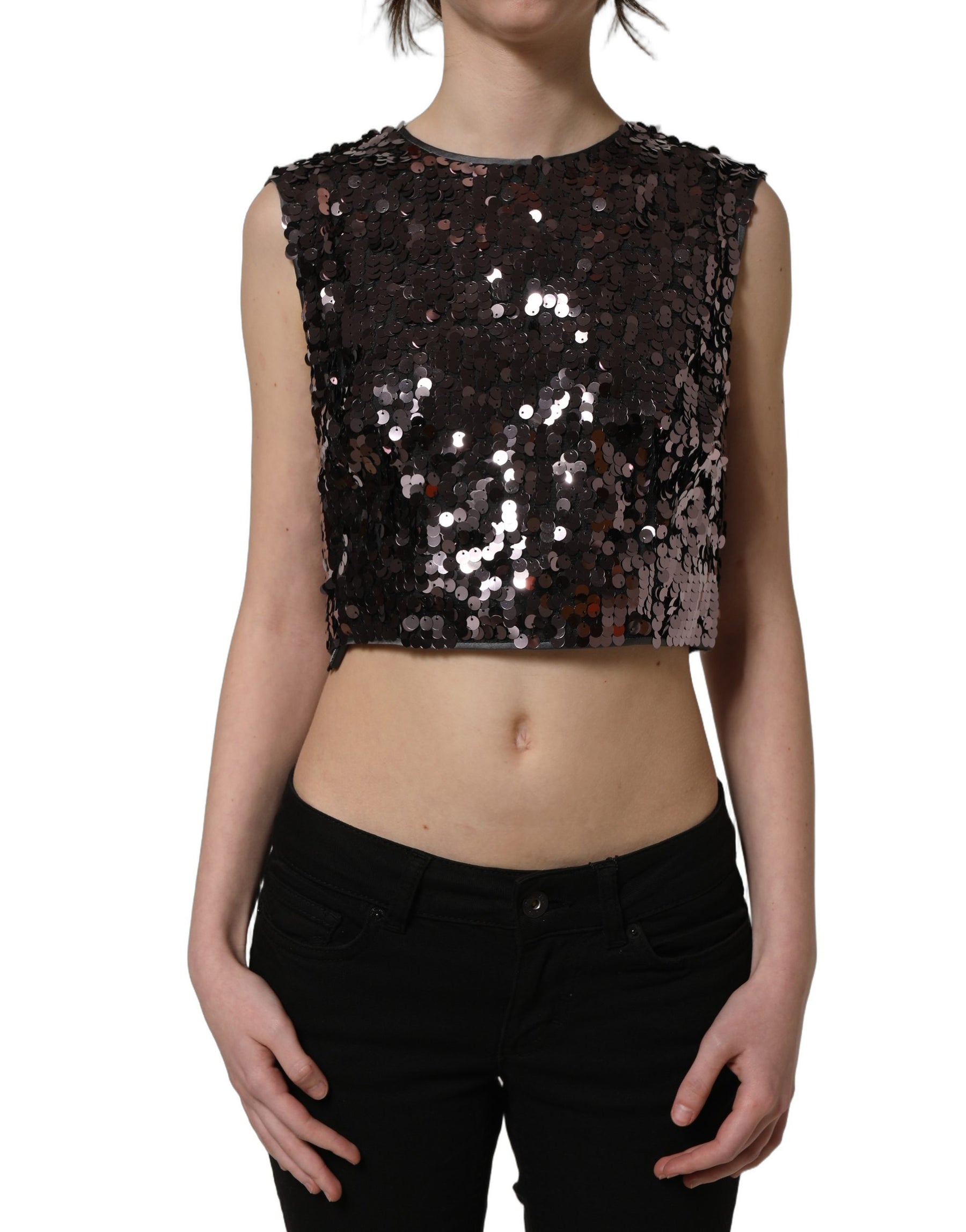 Dolce & Gabbana Purple Sequined Sleeveless Cropped Tank Top | Regal Royce