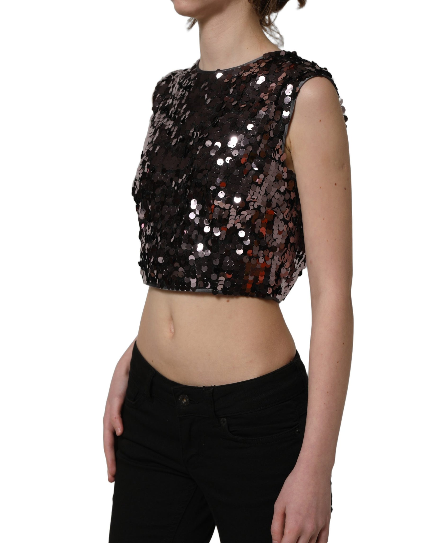 Dolce & Gabbana Purple Sequined Sleeveless Cropped Tank Top | Regal Royce