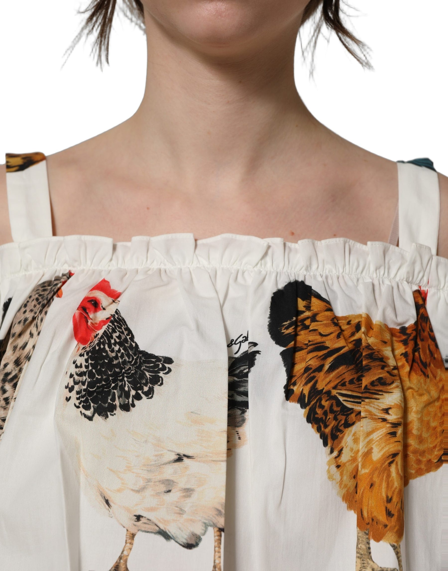 Dolce & Gabbana White Rooster Print Poplin Off The Shoulder Top | Regal Royce