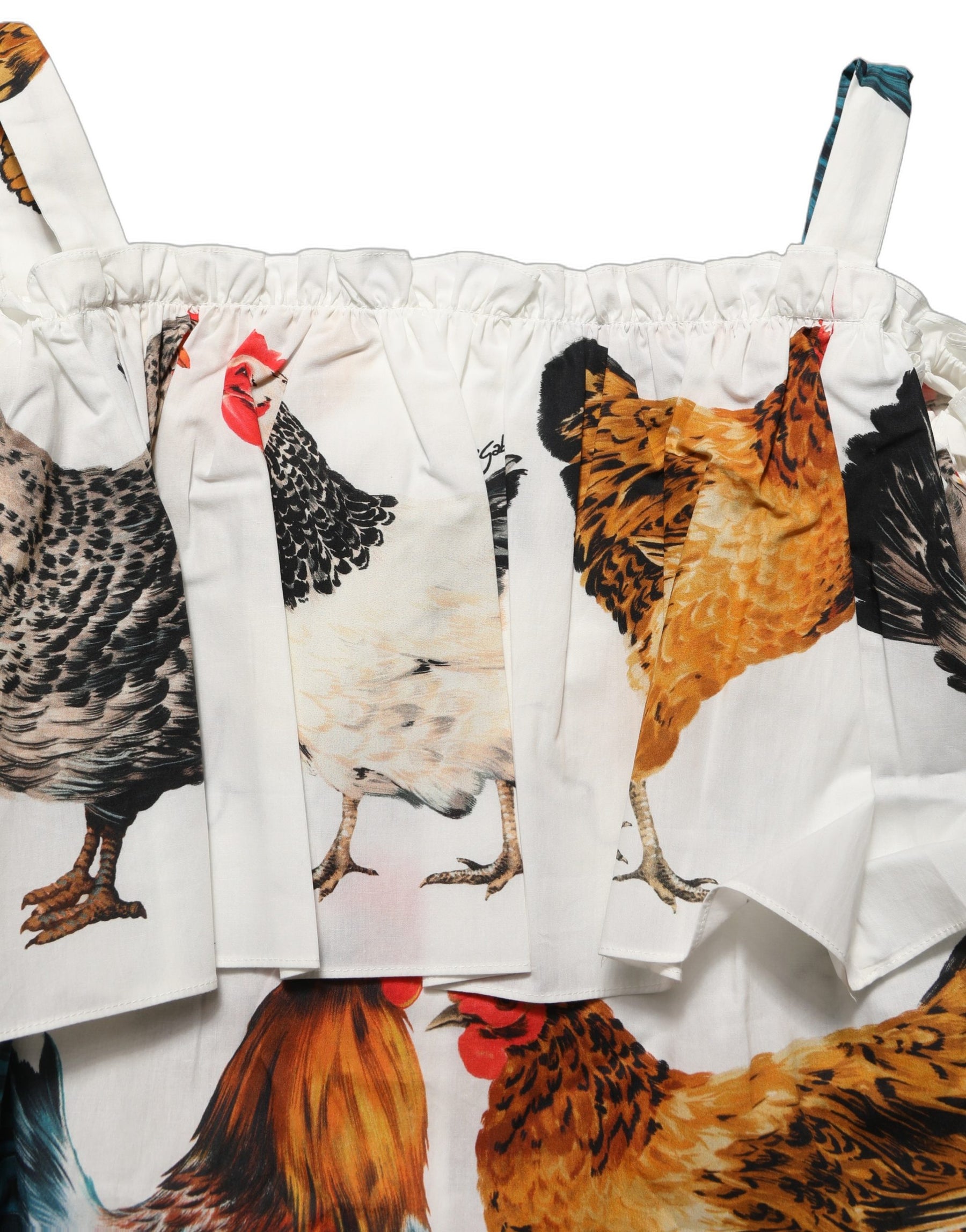 Dolce & Gabbana White Rooster Print Poplin Off The Shoulder Top | Regal Royce