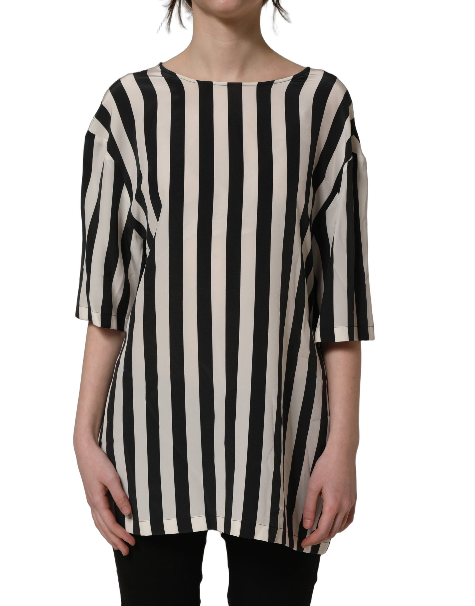 Dolce & Gabbana Black White Stripes Round Neck Blouse Top | Regal Royce