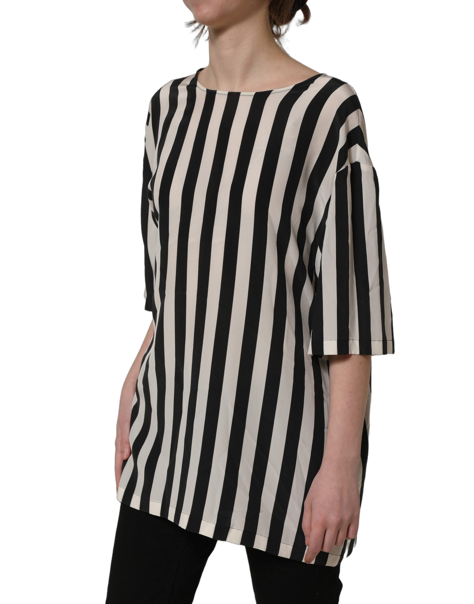 Dolce & Gabbana Black White Stripes Round Neck Blouse Top | Regal Royce