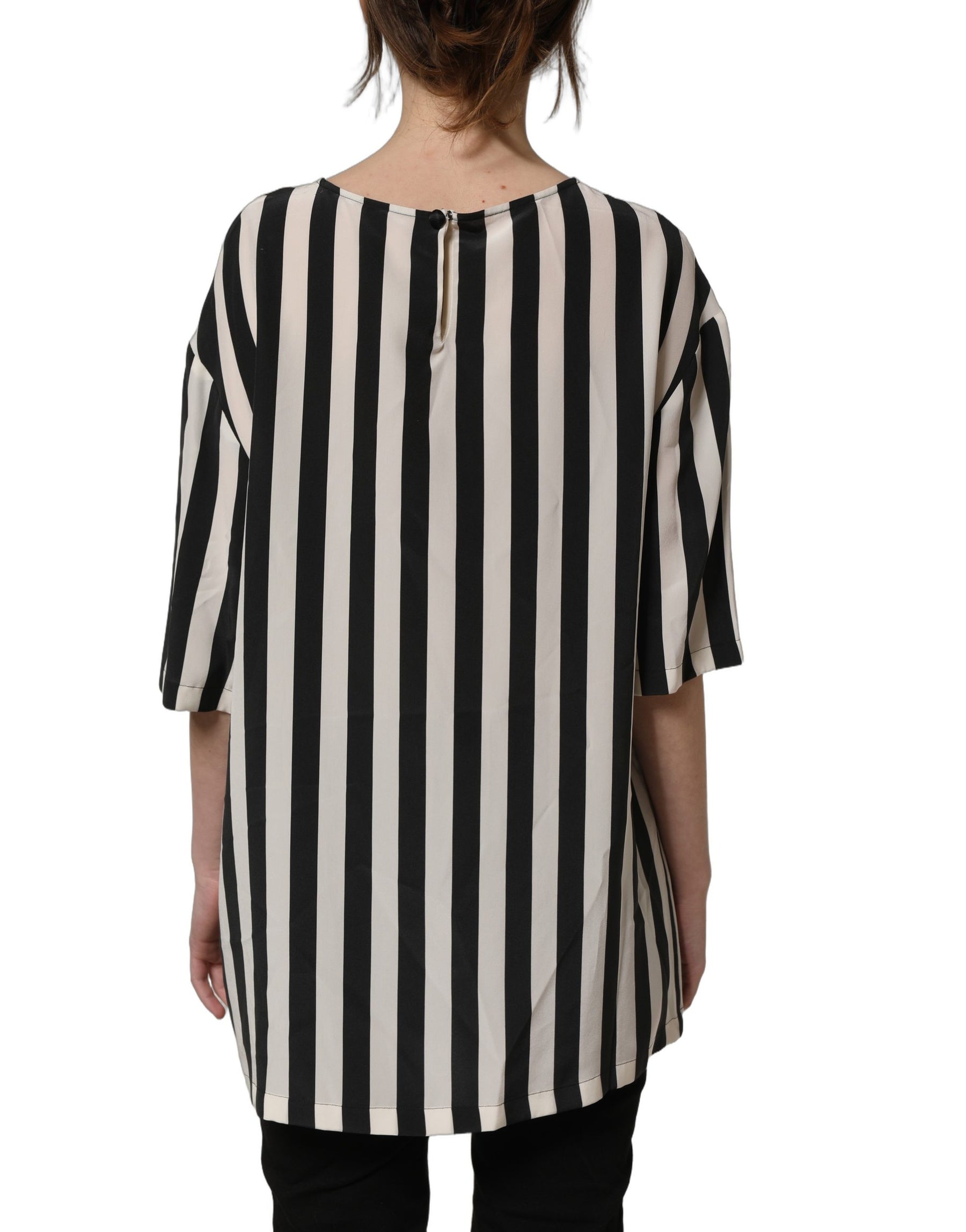 Dolce & Gabbana Black White Stripes Round Neck Blouse Top | Regal Royce