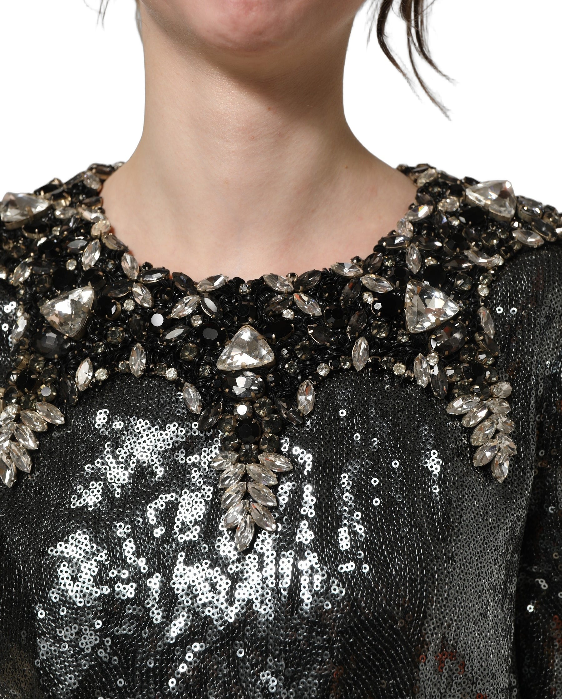 Dolce & Gabbana Metallic Gray Sequin Embellished Blouse Top | Regal Royce