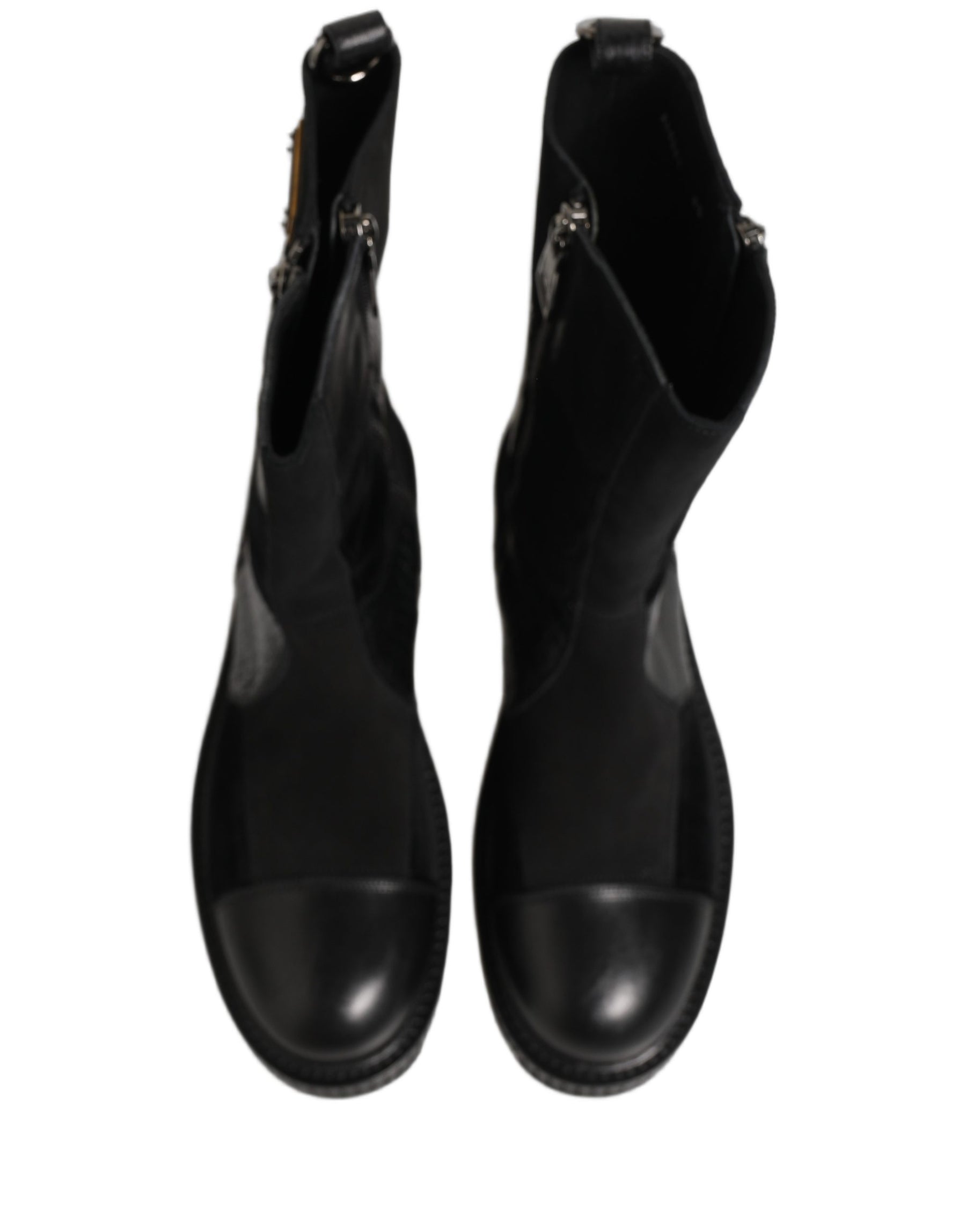 Dolce & Gabbana Black Patchwork Leather Mid Calf Boots Shoes | Regal Royce