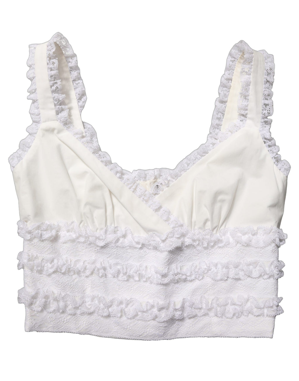 Dolce & Gabbana White Lace Trimmed Cotton Cropped Tank Top