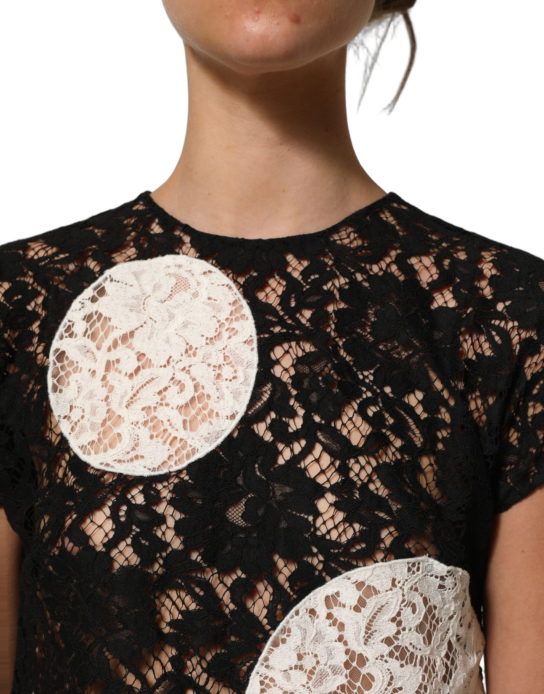 Dolce & Gabbana Black White Floral Lace Short Sleeve Blouse Top | Regal Royce