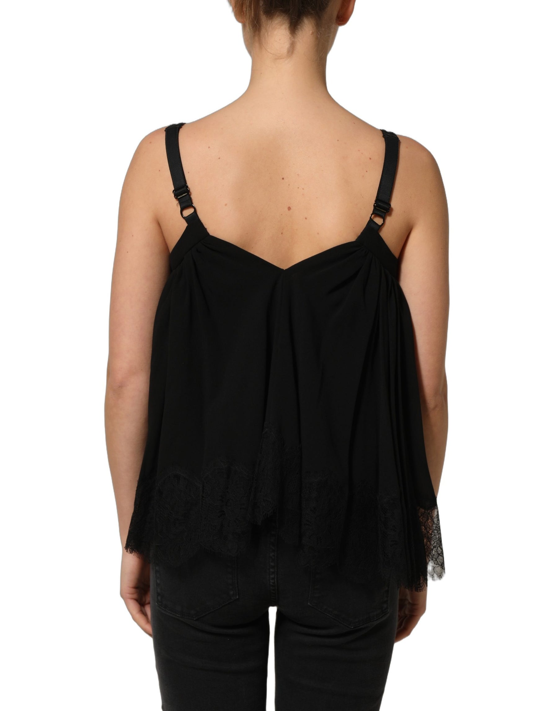 Dolce & Gabbana Black Sleeveless Floral Lace Tank Blouse Top | Regal Royce
