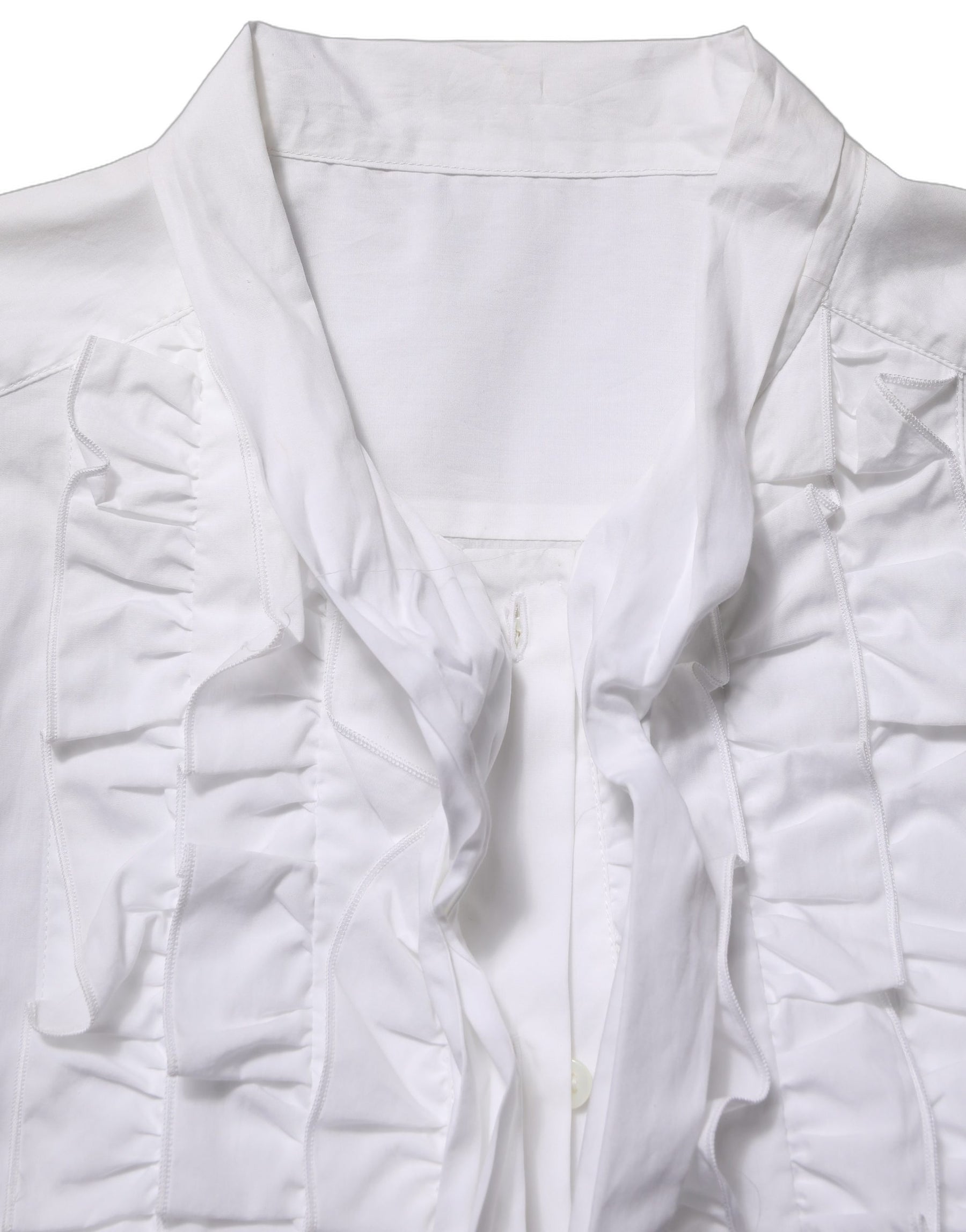 Dolce & Gabbana White Ruffled Bib Long Sleeves Blouse Top | Regal Royce