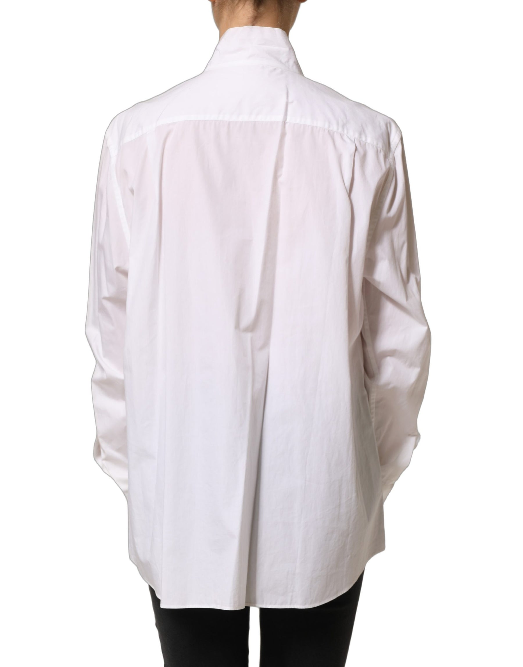 Dolce & Gabbana White Ruffled Bib Long Sleeves Blouse Top | Regal Royce