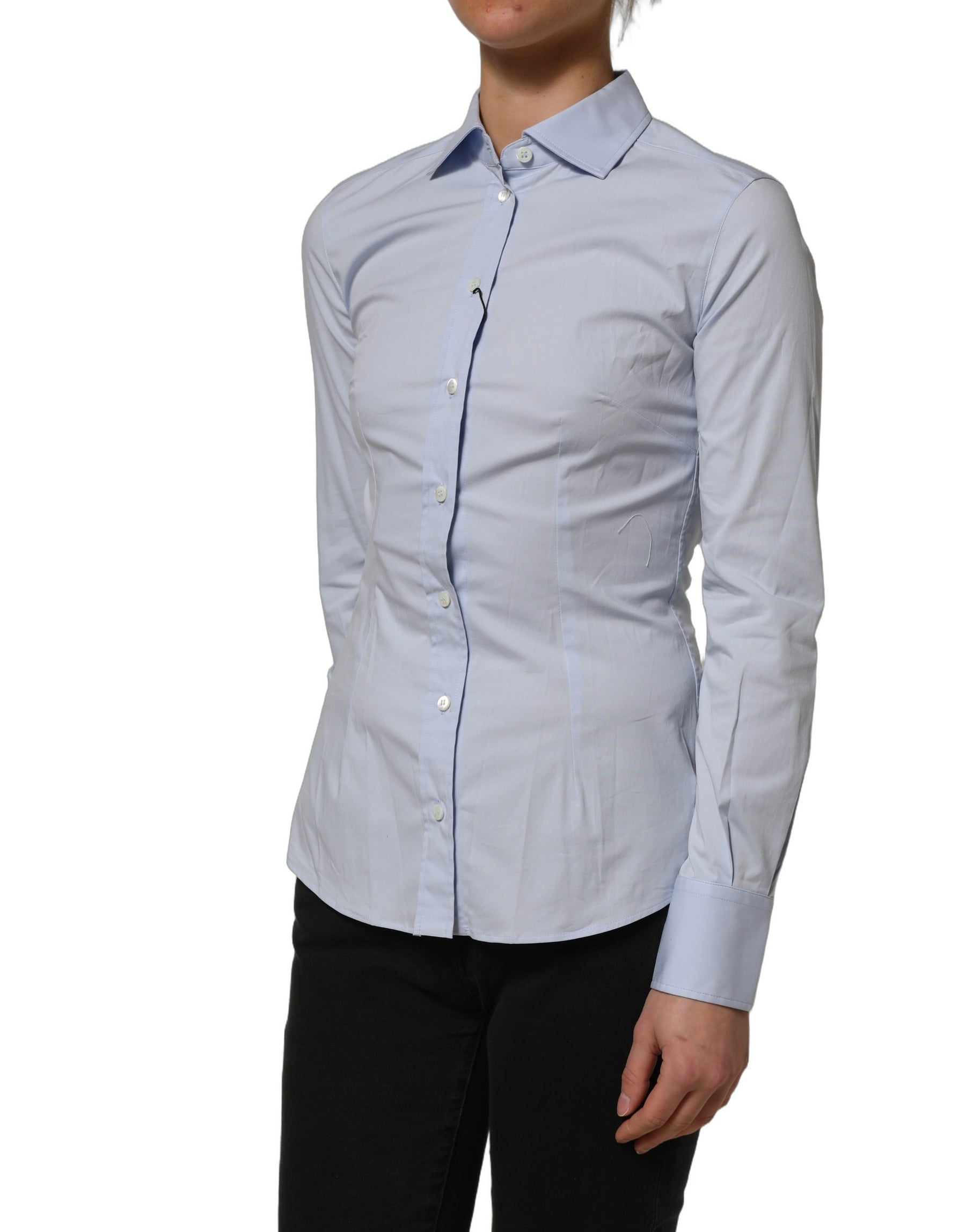 Dolce & Gabbana Blue Collared Long Sleeves Dress Shirt Top | Regal Royce