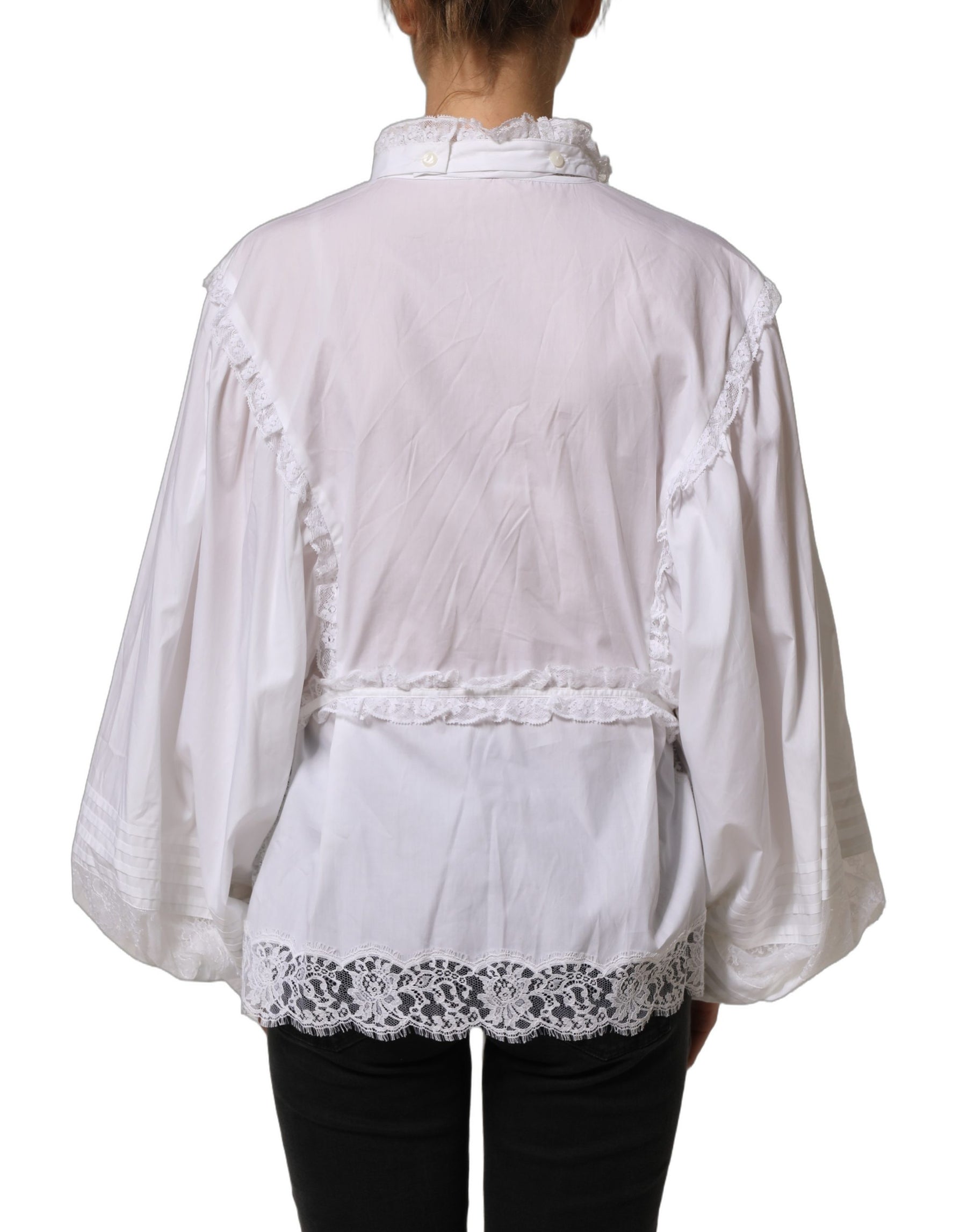 Dolce & Gabbana White Ruffled Lace Embellished Blouse Top | Regal Royce
