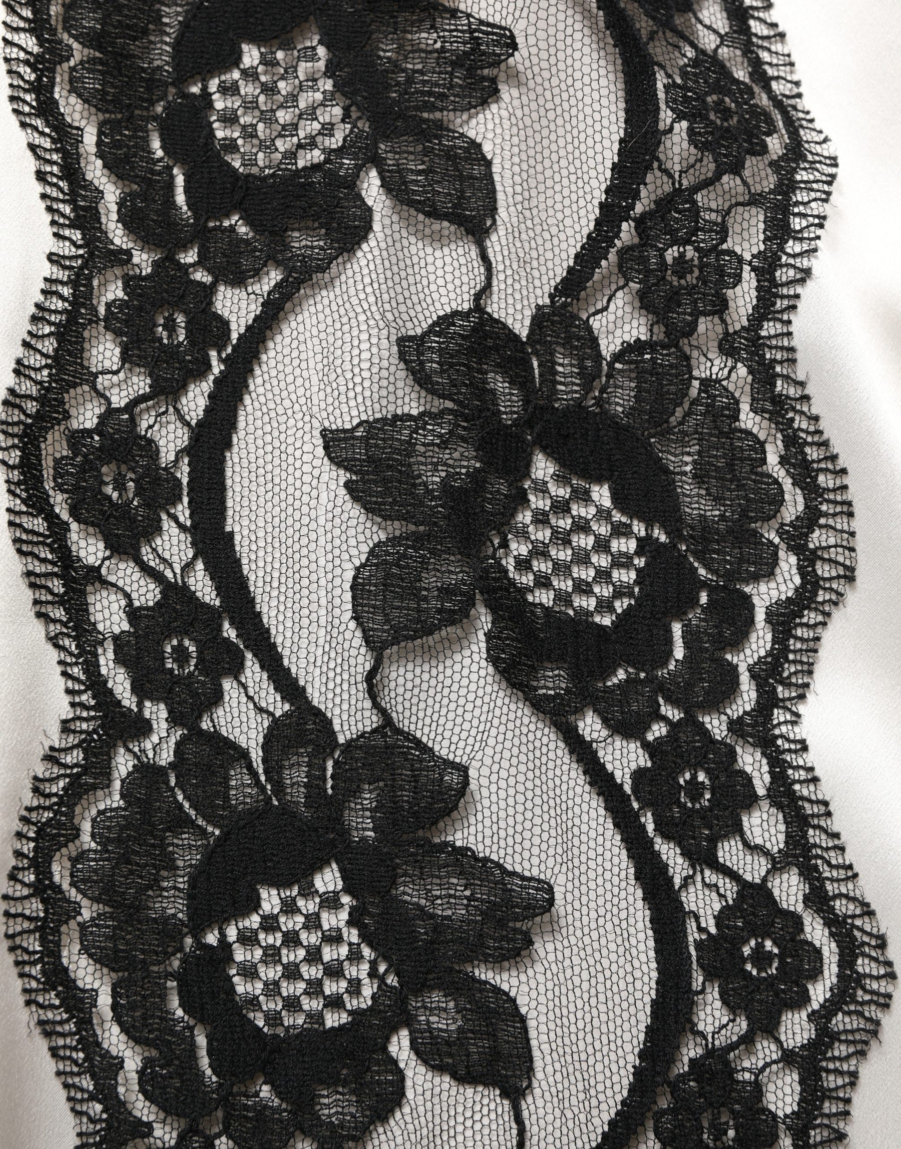 Dolce & Gabbana White satin Lace Trim LOng Sleeves Blouse Top | Regal Royce