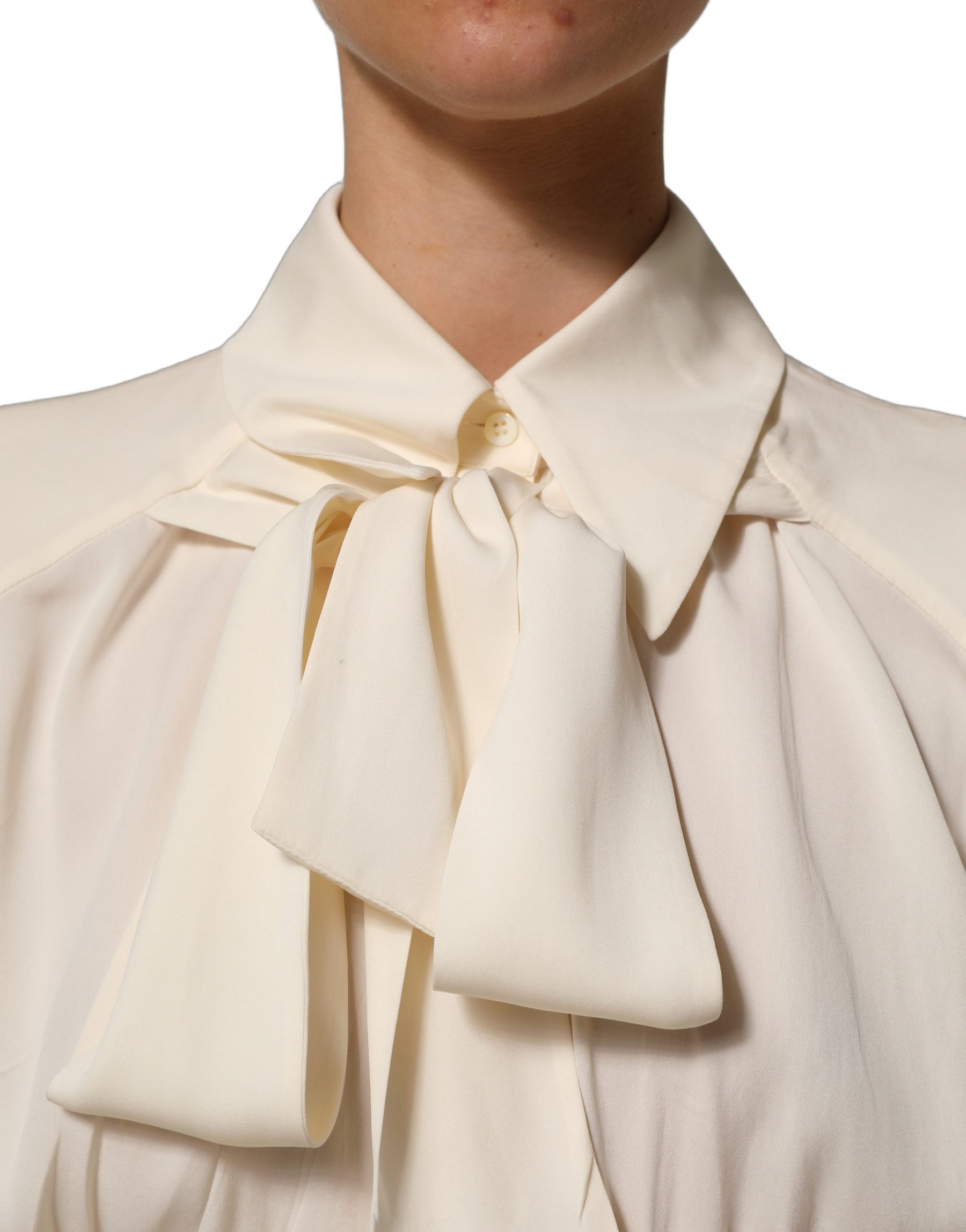 Dolce & Gabbana Off White Ascot Collar Long Sleeves Blouse Top | Regal Royce