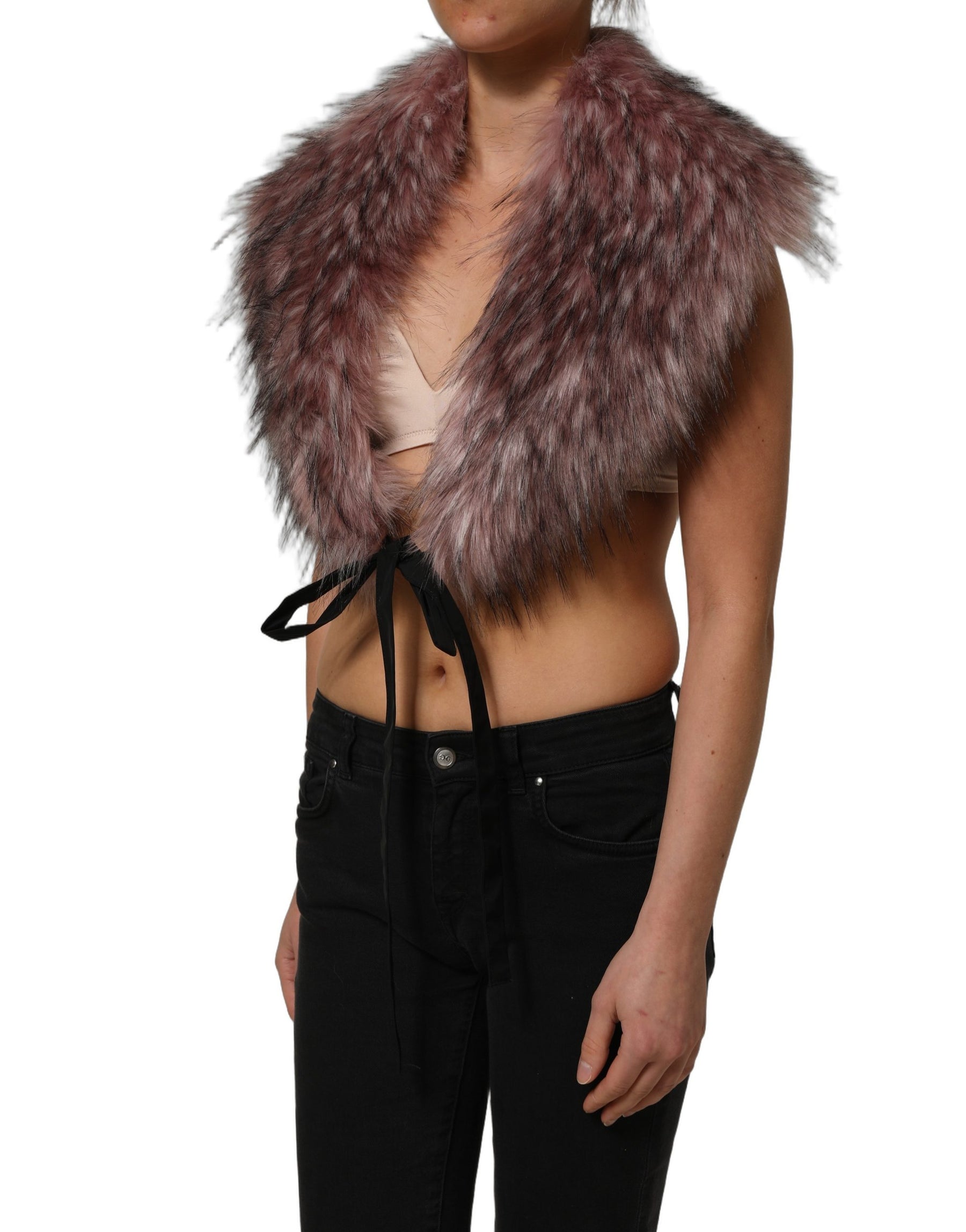 Dolce & Gabbana Pink Acrylic Faux Fur Knit Shrug Vest Top | Regal Royce