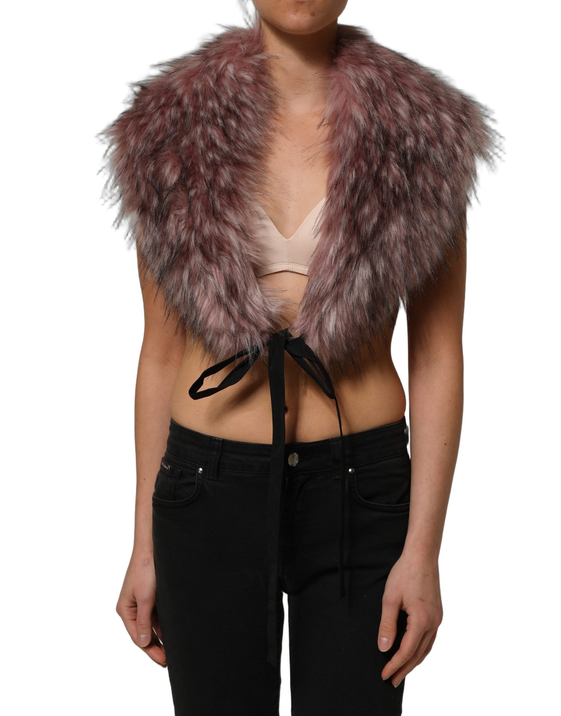 Dolce & Gabbana Pink Acrylic Faux Fur Knit Shrug Vest Top | Regal Royce
