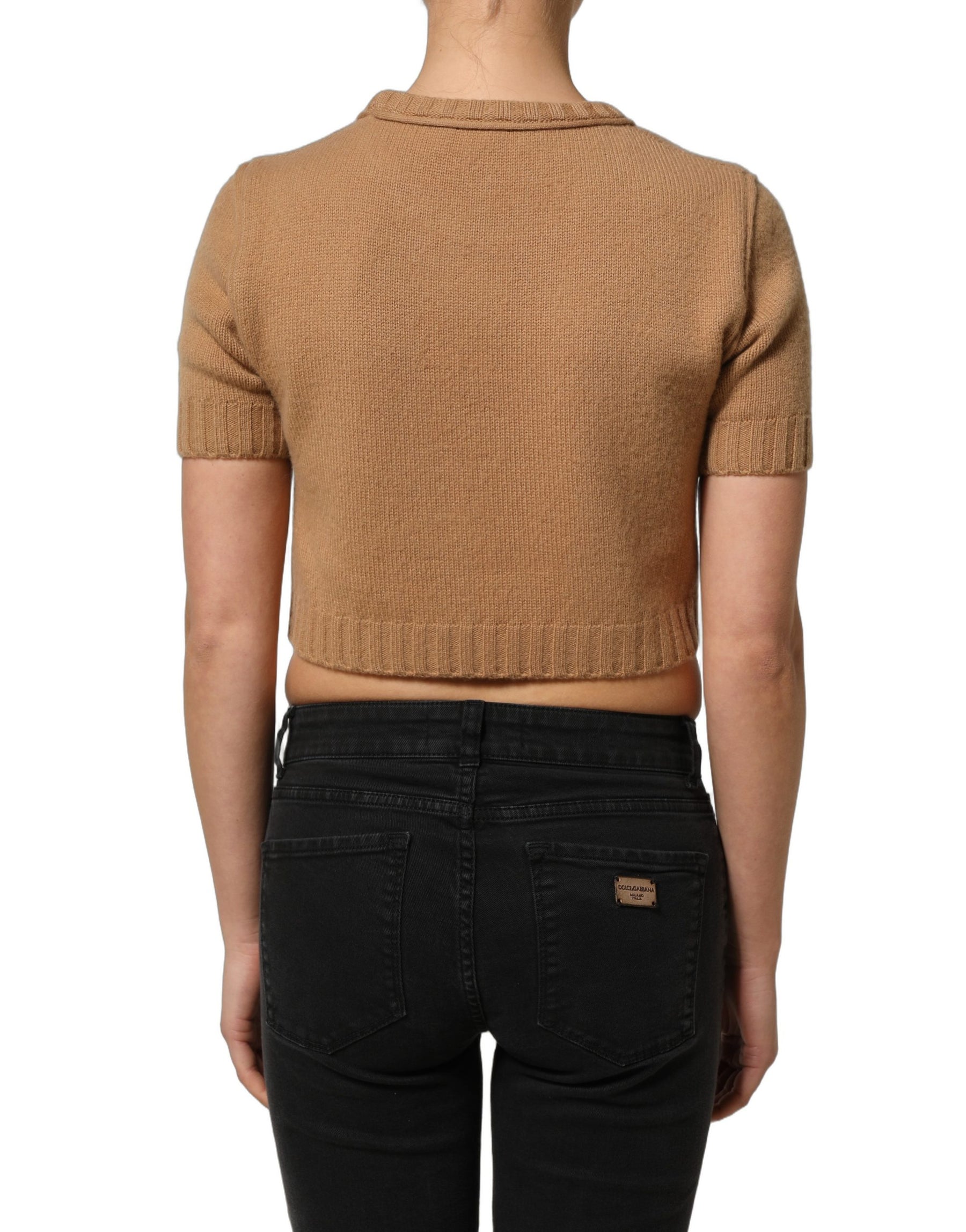 Dolce & Gabbana Brown Wool Short Sleeves Cropped Blouse Top | Regal Royce