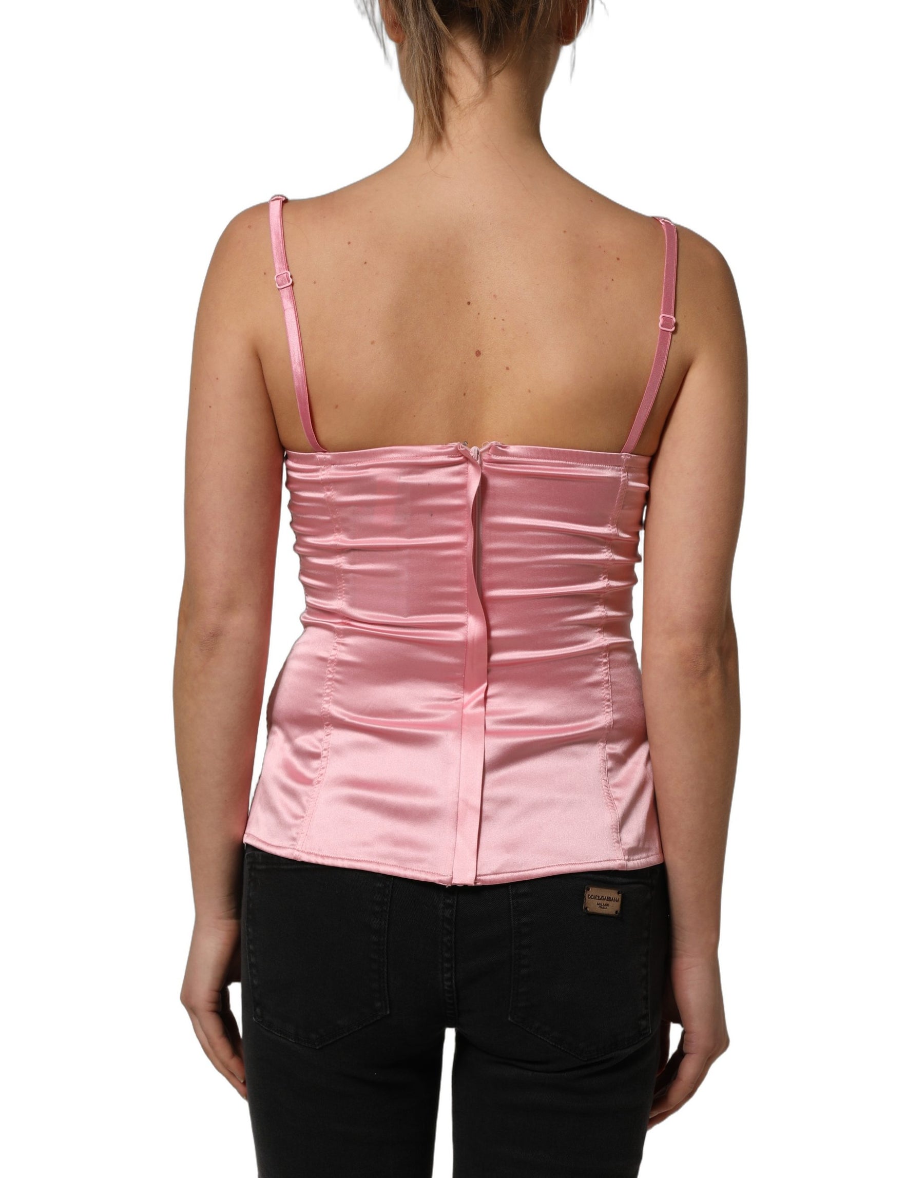 Dolce & Gabbana Pink Silk Satin Padded Bra Corset Style Top | Regal Royce