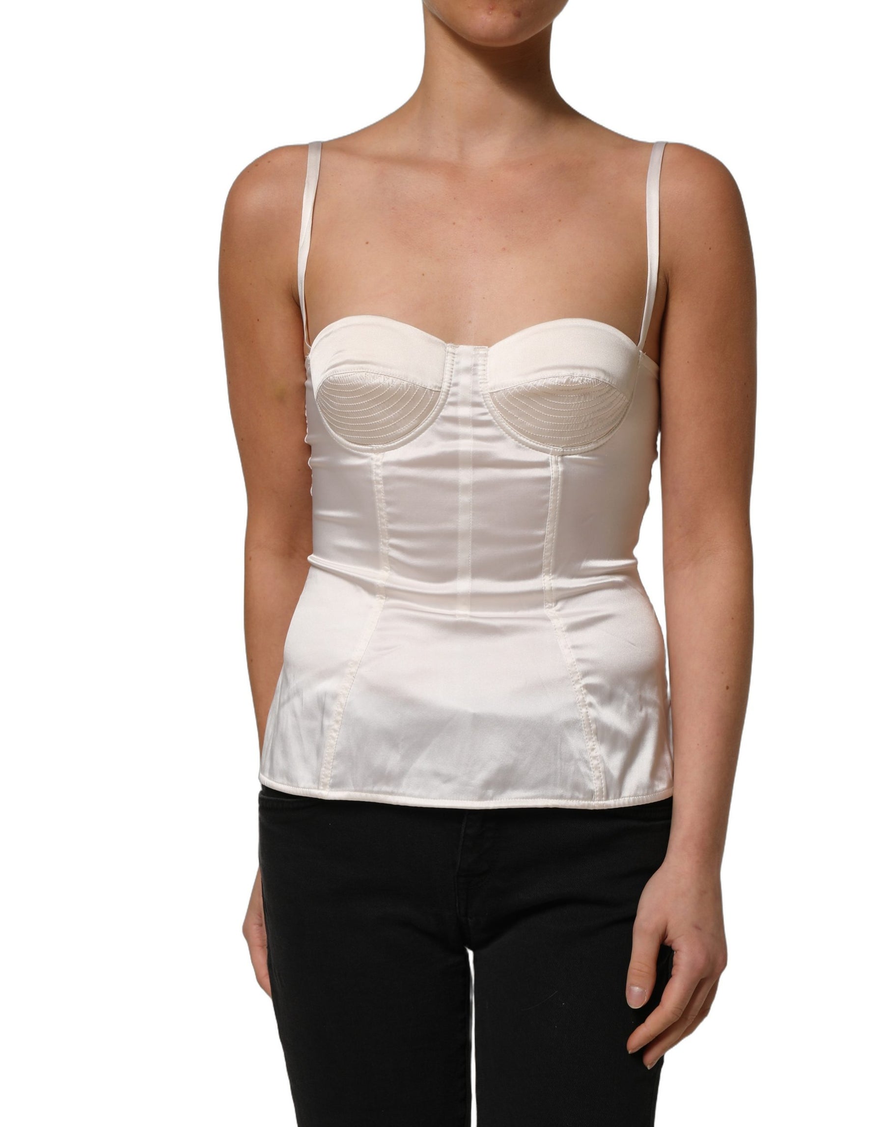 Dolce & Gabbana White Silk Satin Padded Bra Corset Style Top | Regal Royce