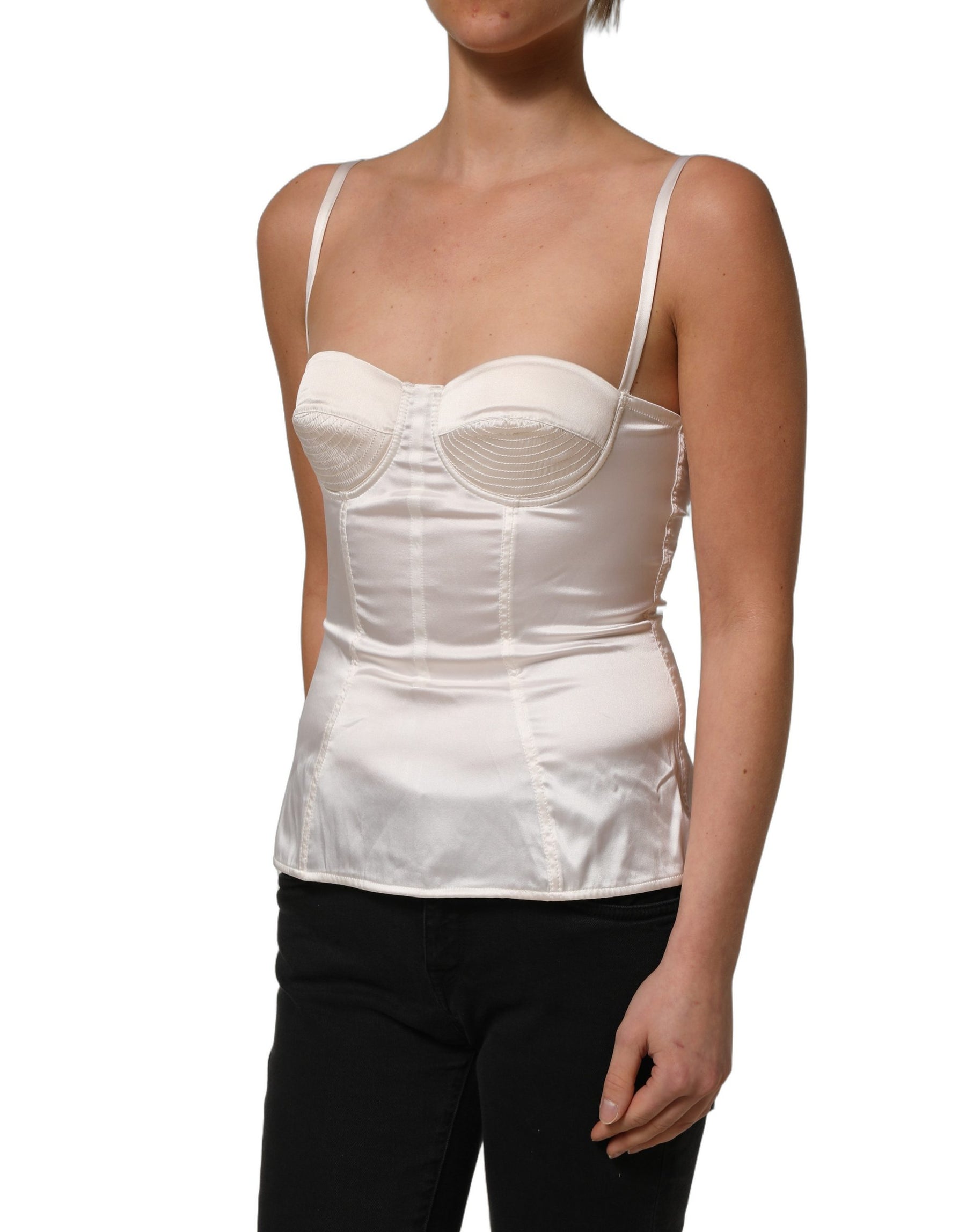 Dolce & Gabbana White Silk Satin Padded Bra Corset Style Top | Regal Royce