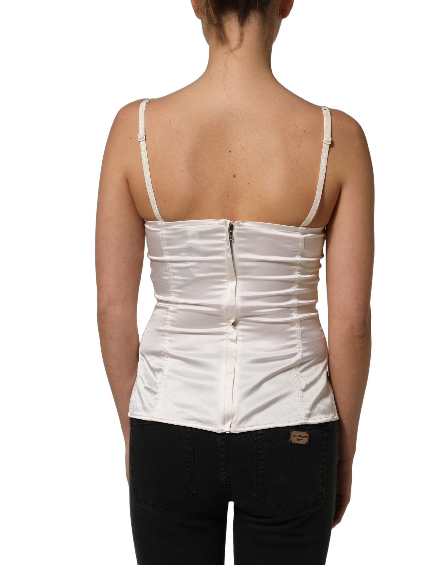 Dolce & Gabbana White Silk Satin Padded Bra Corset Style Top | Regal Royce