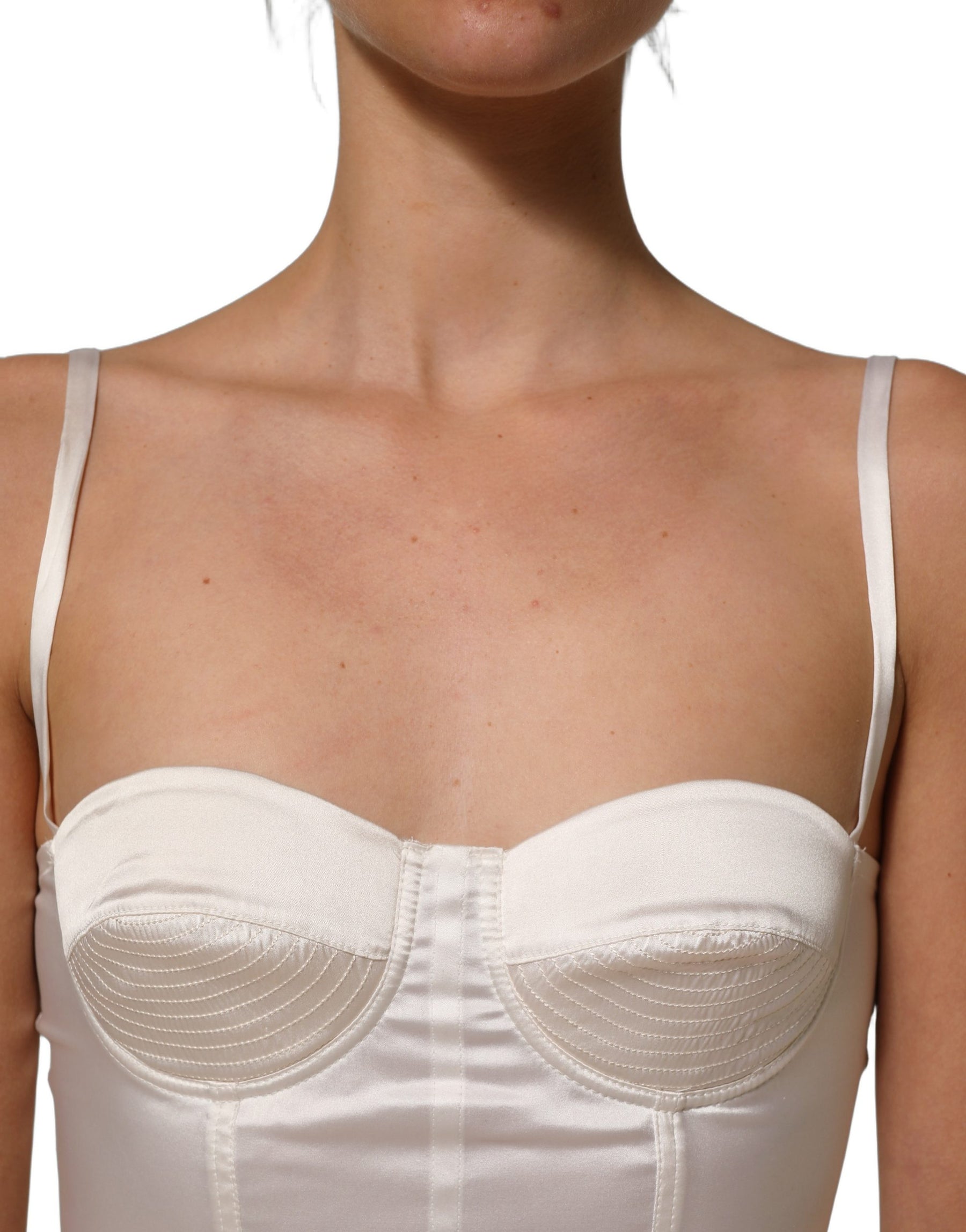 Dolce & Gabbana White Silk Satin Padded Bra Corset Style Top | Regal Royce