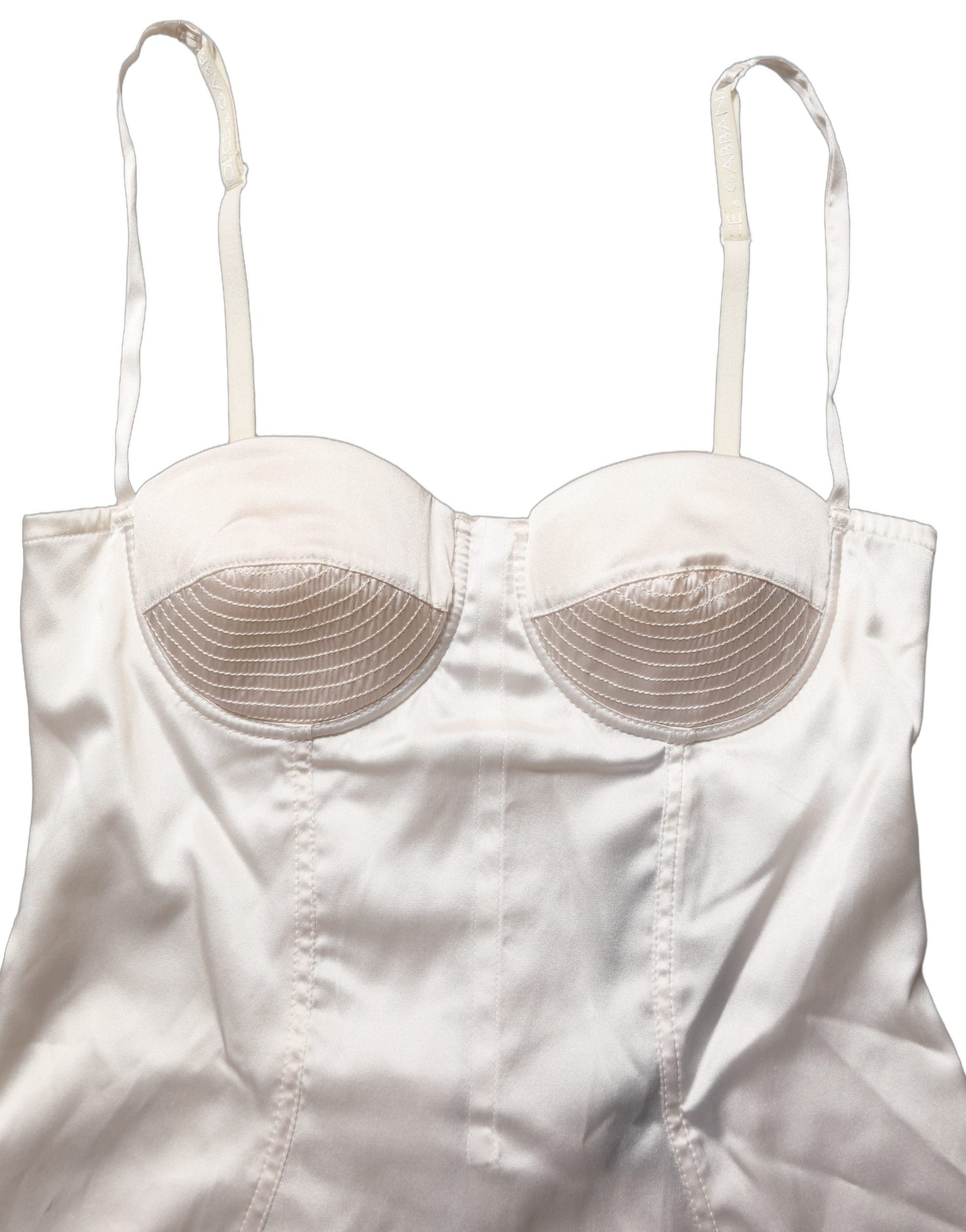Dolce & Gabbana White Silk Satin Padded Bra Corset Style Top | Regal Royce