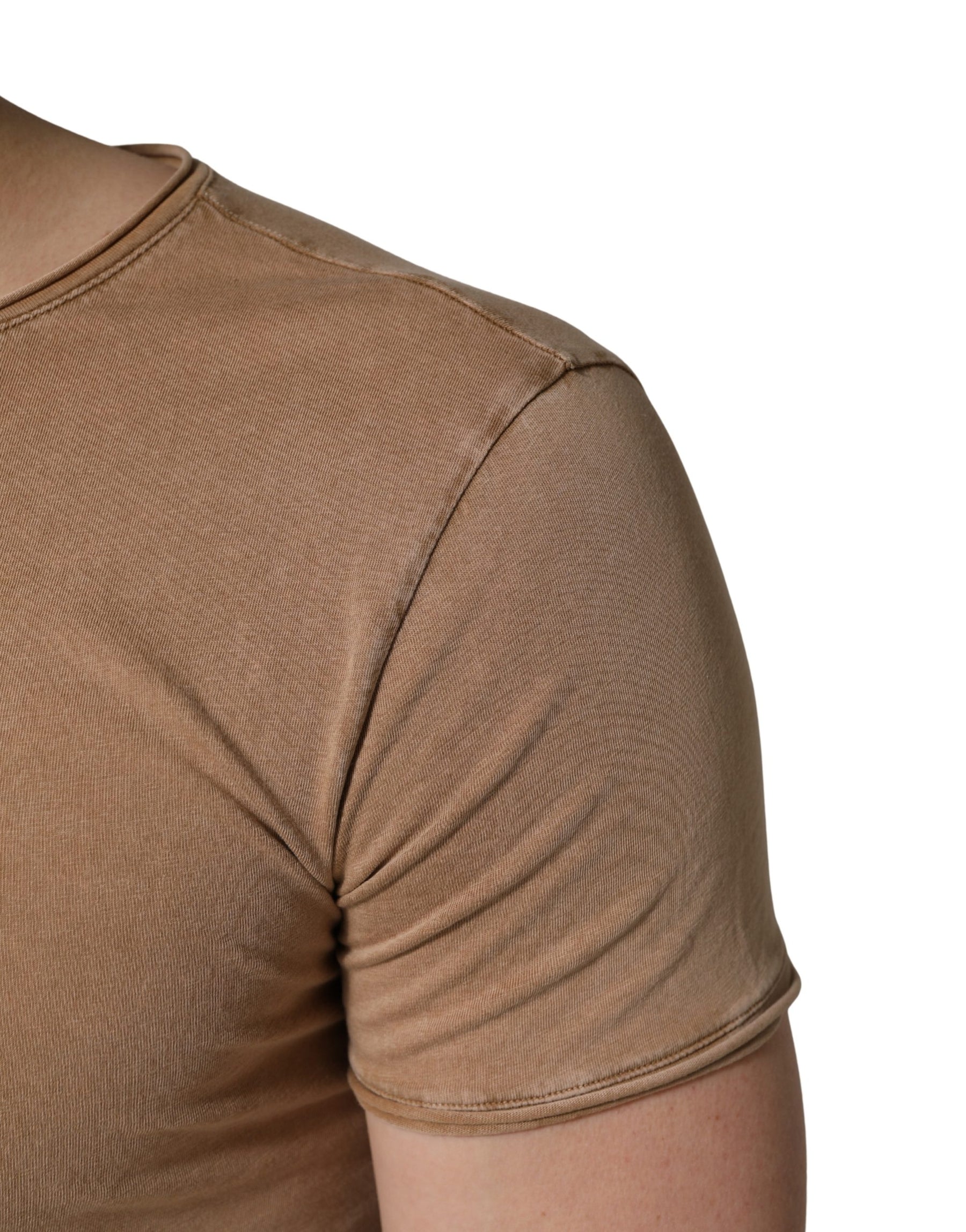 Dolce & Gabbana Brown Cotton Logo Patch Round Neck T-shirt | Regal Royce