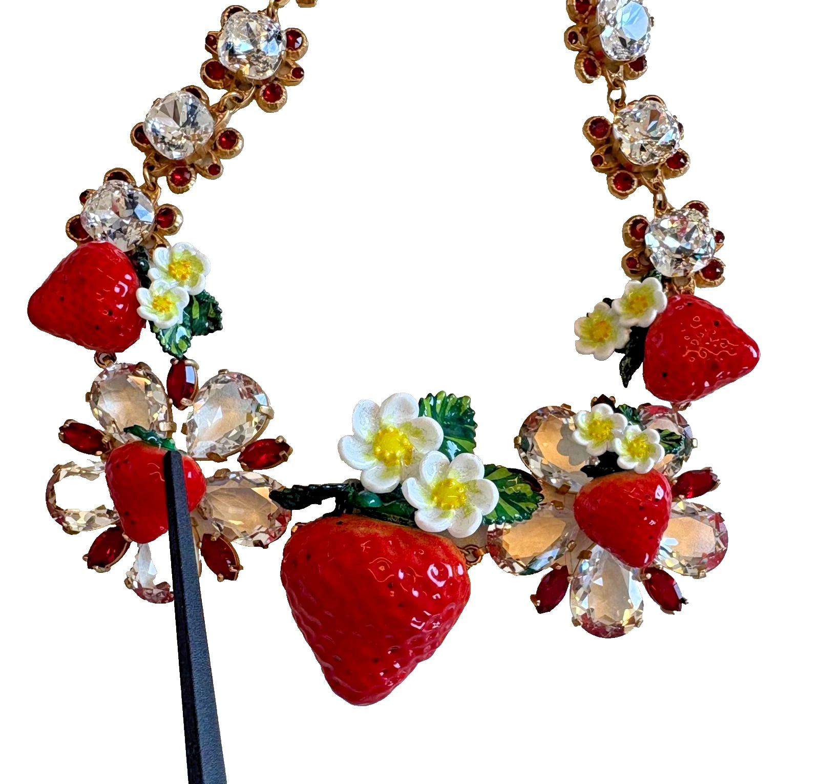Dolce & Gabbana Gold Brass FRUIT Pendants Flowers Crystal Logo Necklace | Regal Royce