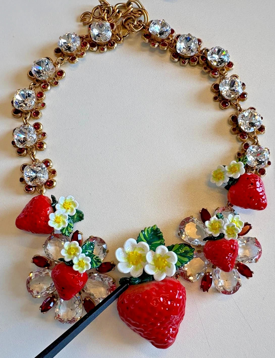 Dolce & Gabbana Gold Brass FRUIT Pendants Flowers Crystal Logo Necklace | Regal Royce