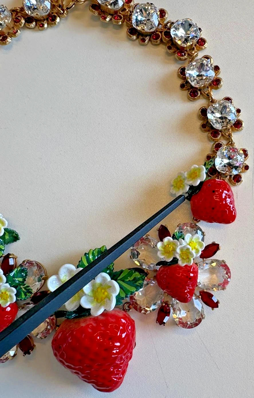 Dolce & Gabbana Gold Brass FRUIT Pendants Flowers Crystal Logo Necklace | Regal Royce