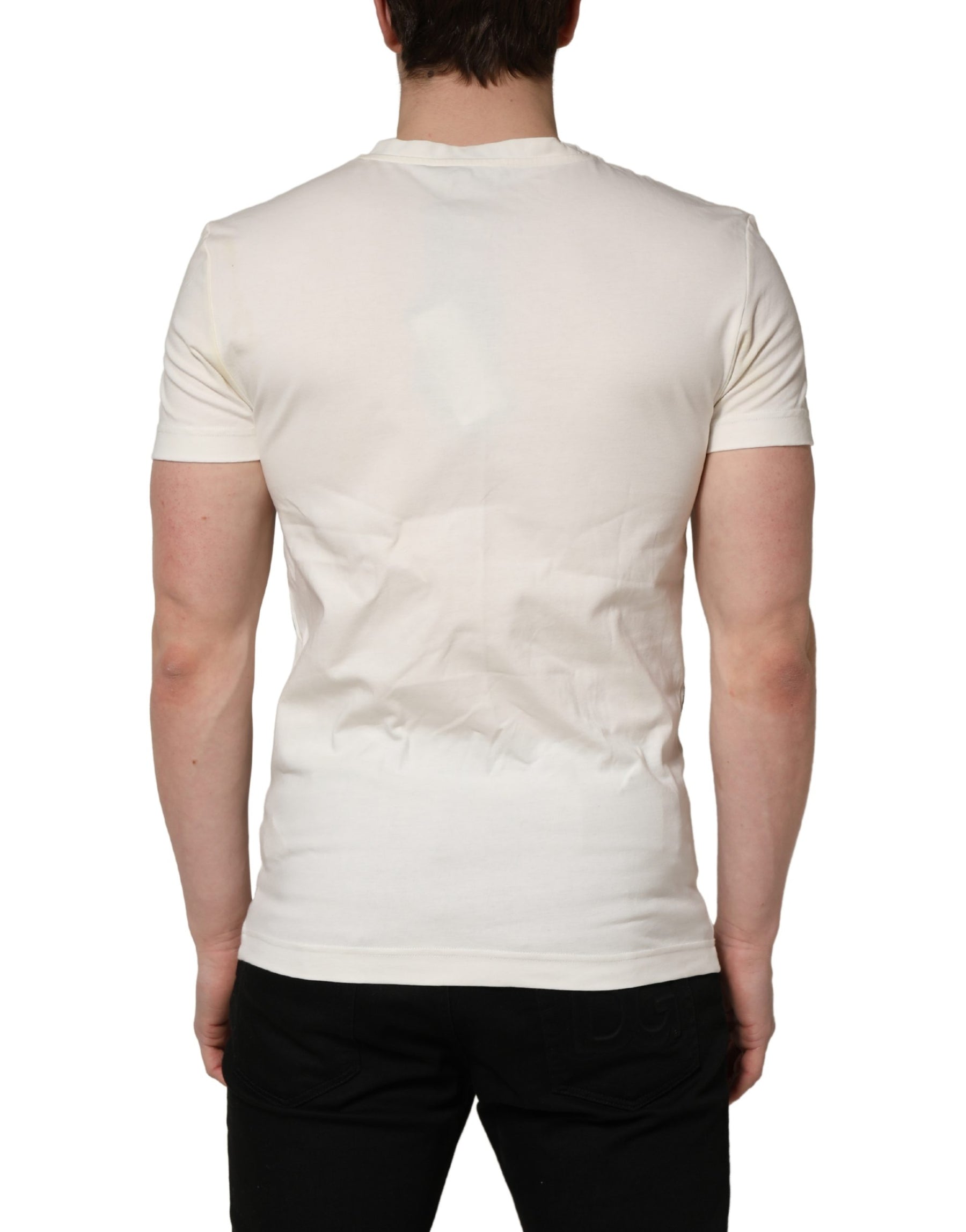 Dolce & Gabbana White Cotton Logo Bandana Print Men T-shirt | Regal Royce