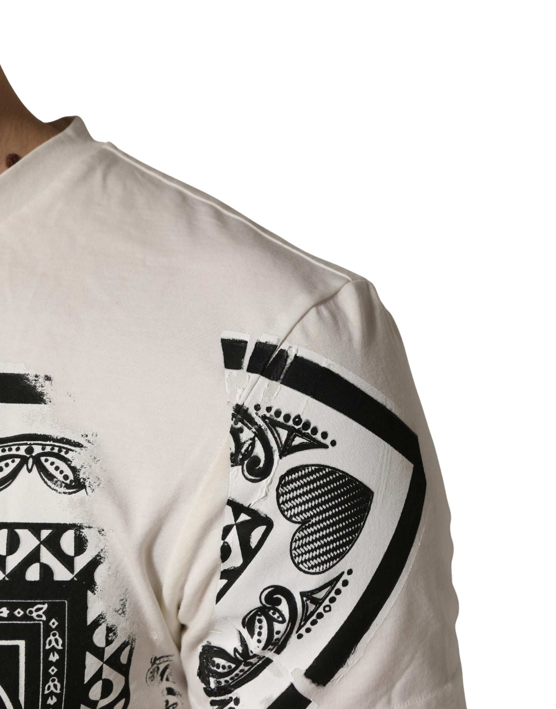 Dolce & Gabbana White Cotton Logo Bandana Print Men T-shirt | Regal Royce