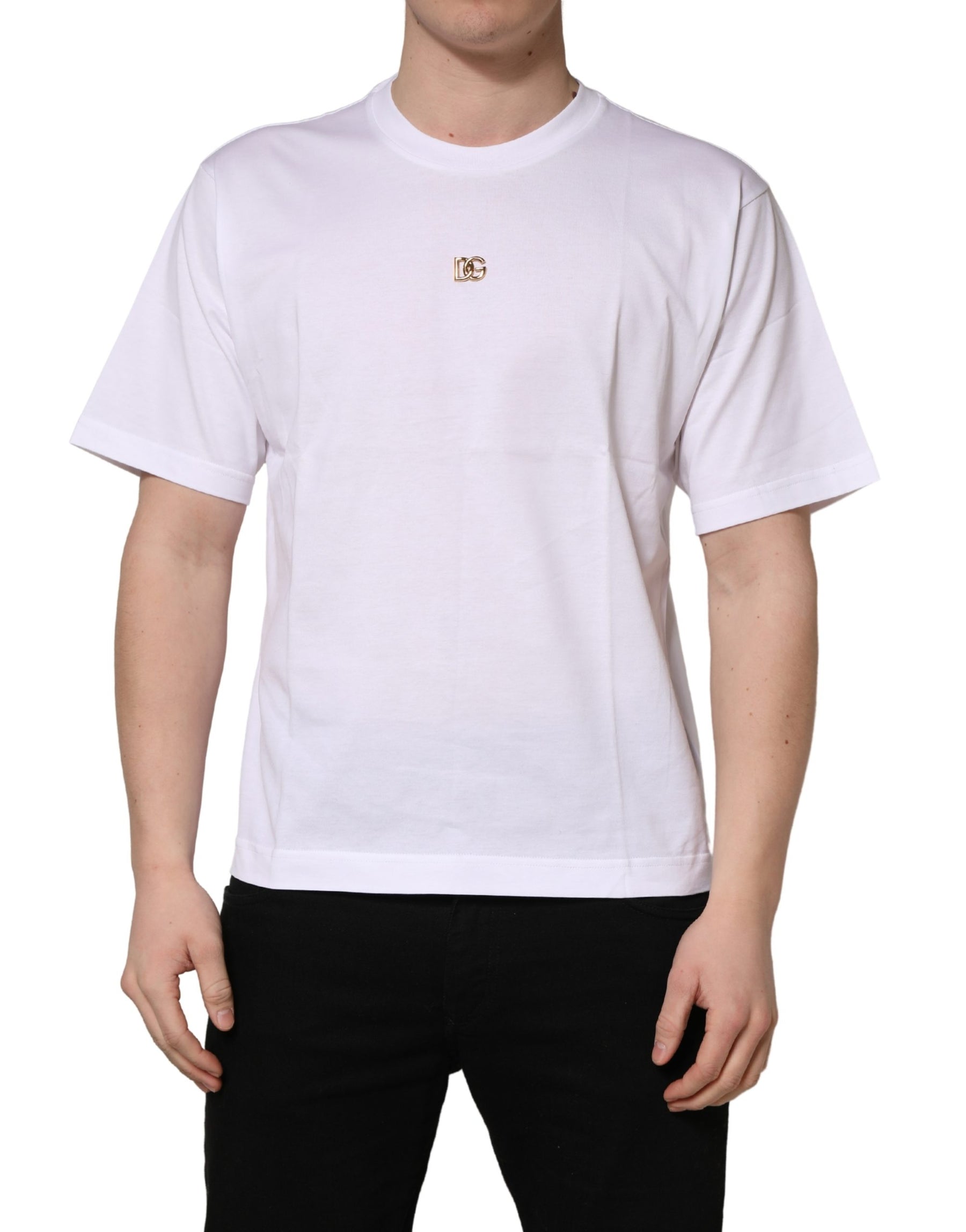 Dolce & Gabbana White Metal DG Logo Cotton Short Sleeves T-shirt | Regal Royce